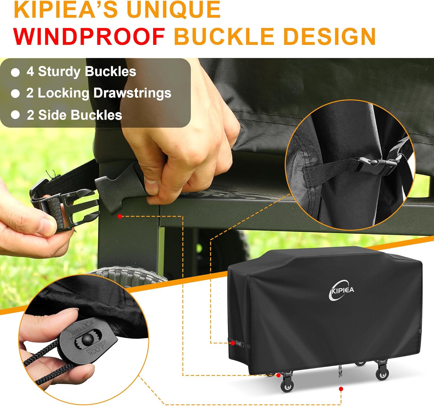 Kipiea Griddle Cover Compatible with Blackstone 36" Griddle Cooking Station, 600D Heavy Duty Waterproof Flat Top Grill Cover Fits Most 4-Burner Grills, BBQ Cover with Windproof Buckles and Drawstrings