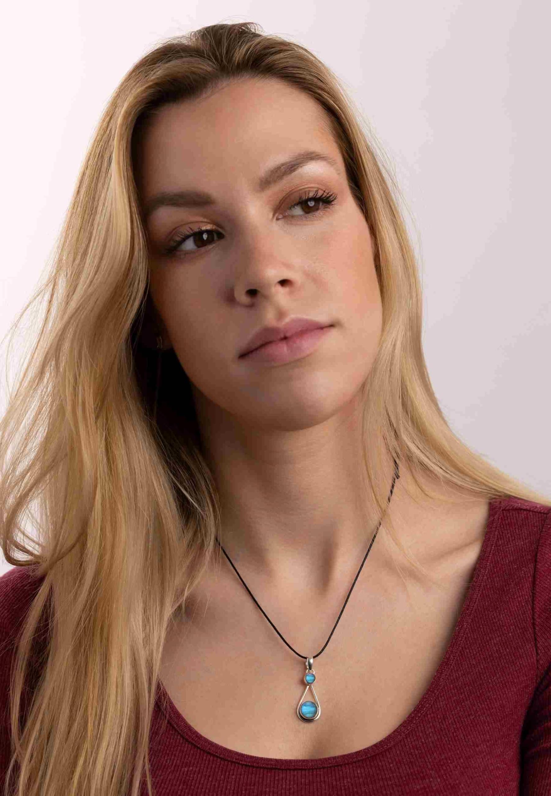 mantraroma Edelstein Kettenanhänger an Band Silber 925 echt für Damen