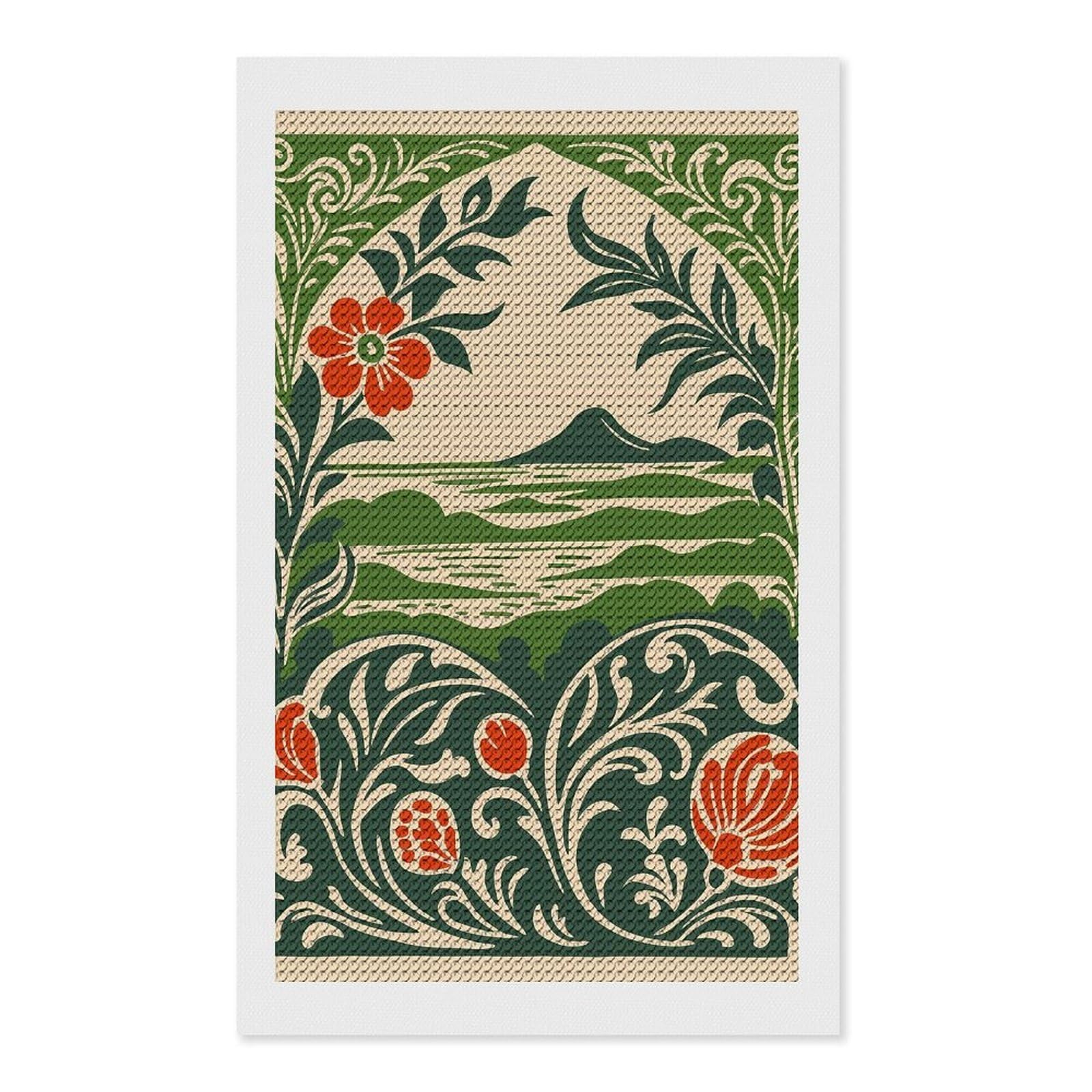 Junmoney Floral Landscape Art Nouveau Illustration Diamond Painting Canvas Set 12"x20", for Beginners, Complete Accessories, Christmas Gift, Modern Decor