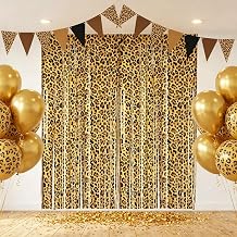 2 Pack Cheetah Print Backdrop, Leopard Party Decorations, Jungle Safari Cheetah Curtains with Fringe, 3.36.6ft Foil Backdrop for Cheetah Print Birthday & Graduation, Photo Booth & Party Entrance