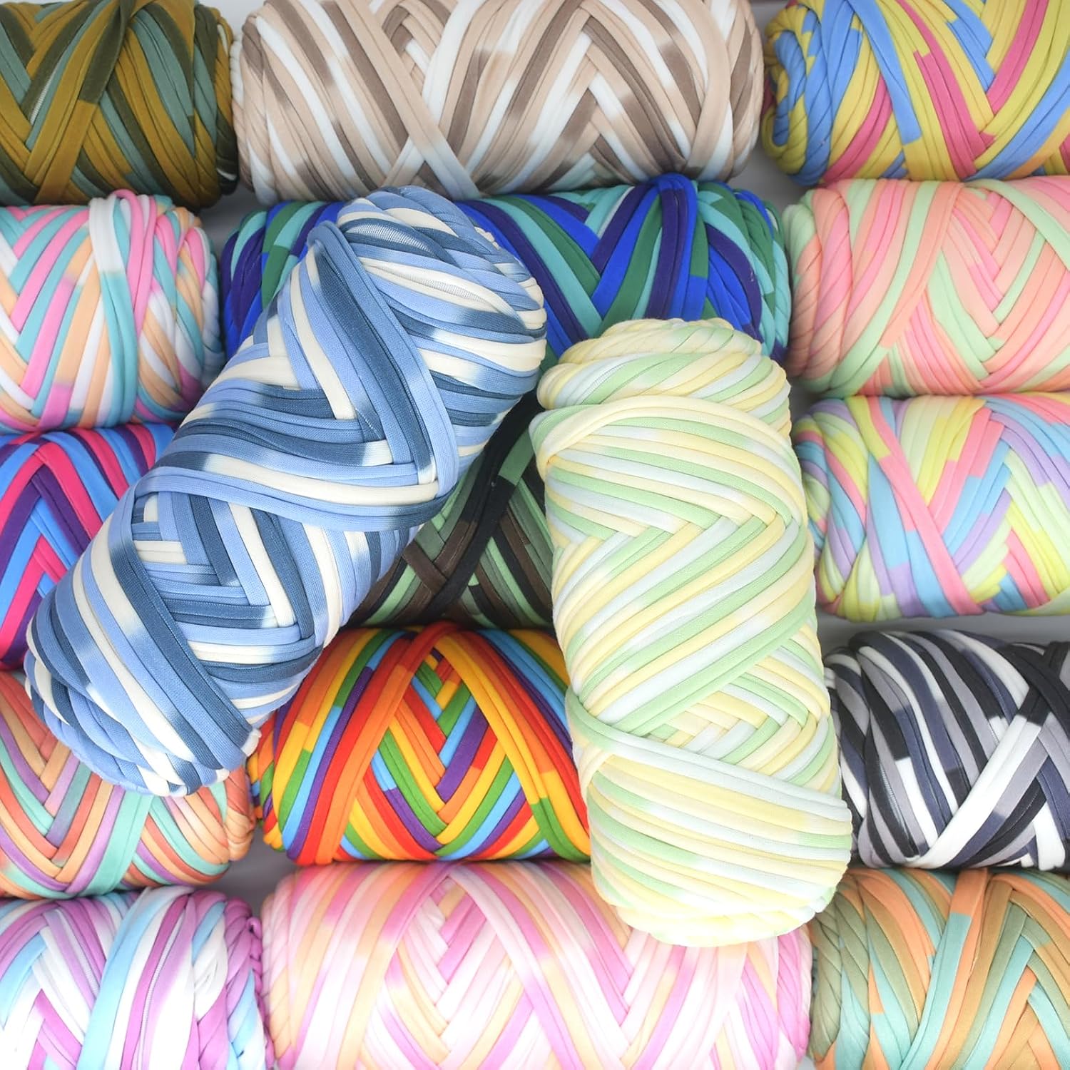 2 Pack Tshirt Yarn for Crocheting,Rainbow T Shirt Chunky Elastic Thick T-Shirt Crochet Yarn for Beginners Crocheting Hand Knitting Bag/Basket/Coasters/DIY Crafts/Home Decor 2 * 200G-Bright Rainbow image 5