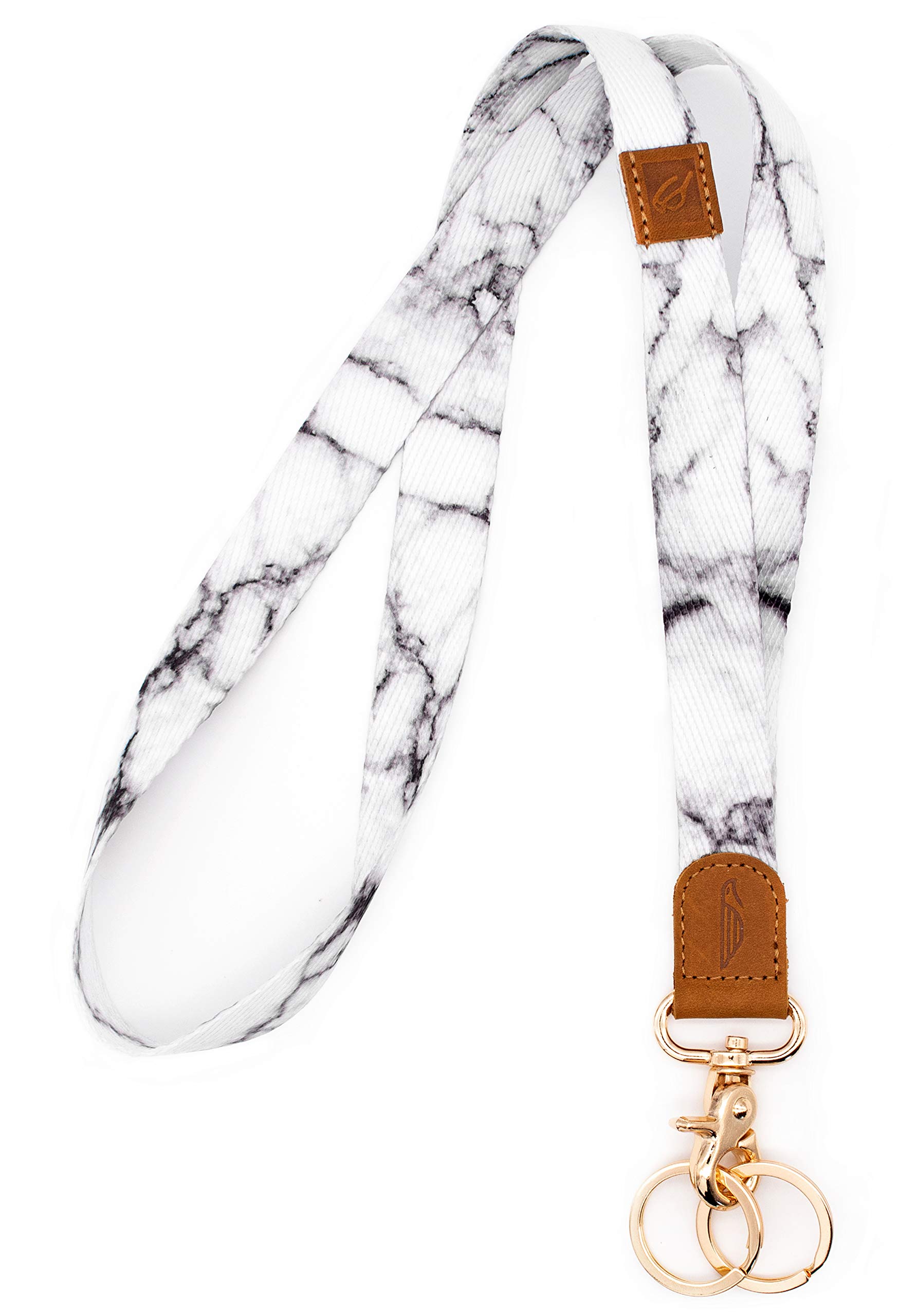 POCKT Lanyard for Keys - Marble Pattern, Classic Style, White Color, Leather and Polyester Material, Neck Lanyard Key Chain Holder for Men and Women, Accessory โ image 1