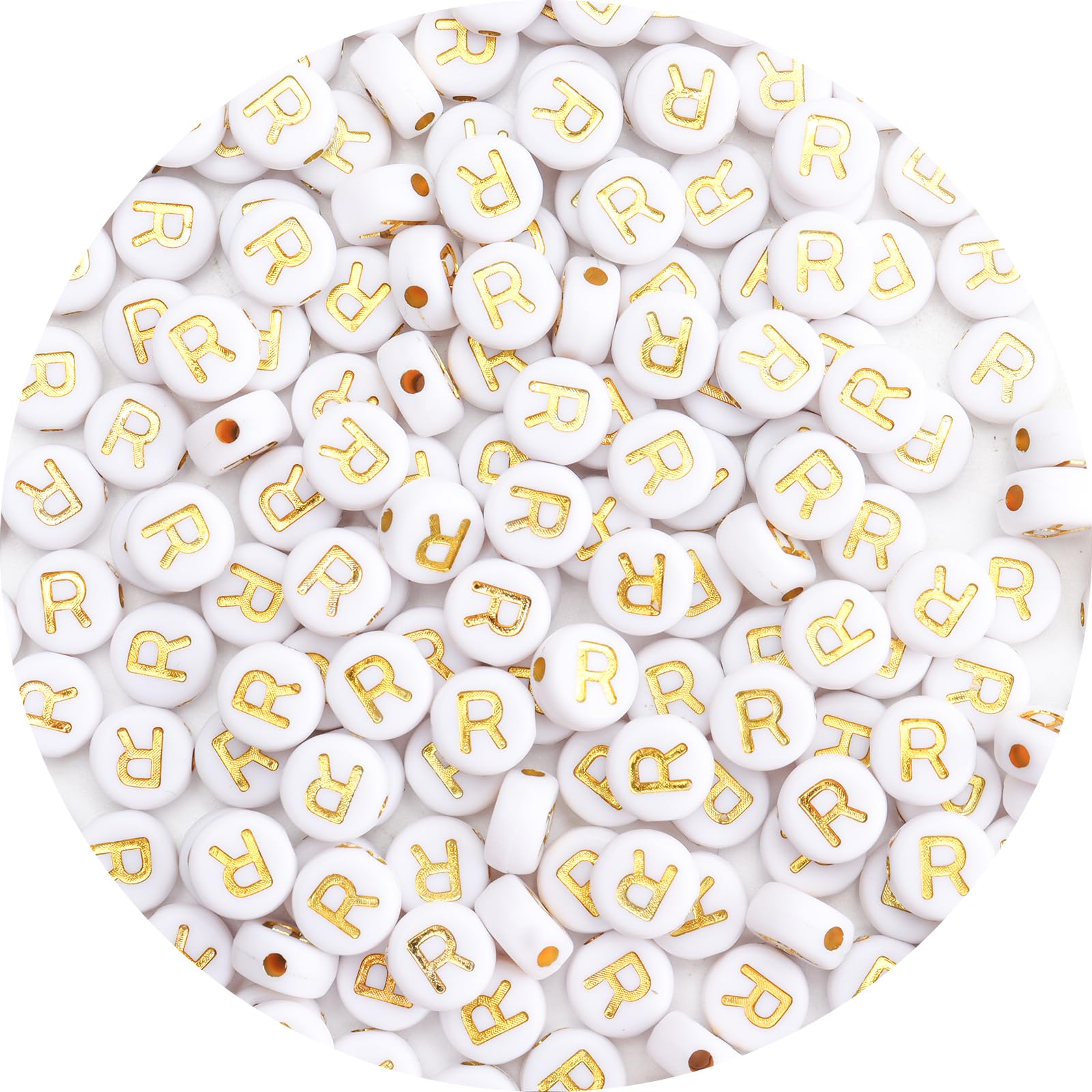 Amazon.com: Siomia 100Pcs Letter Beads 4x7mm White Round Acrylic Gold ...