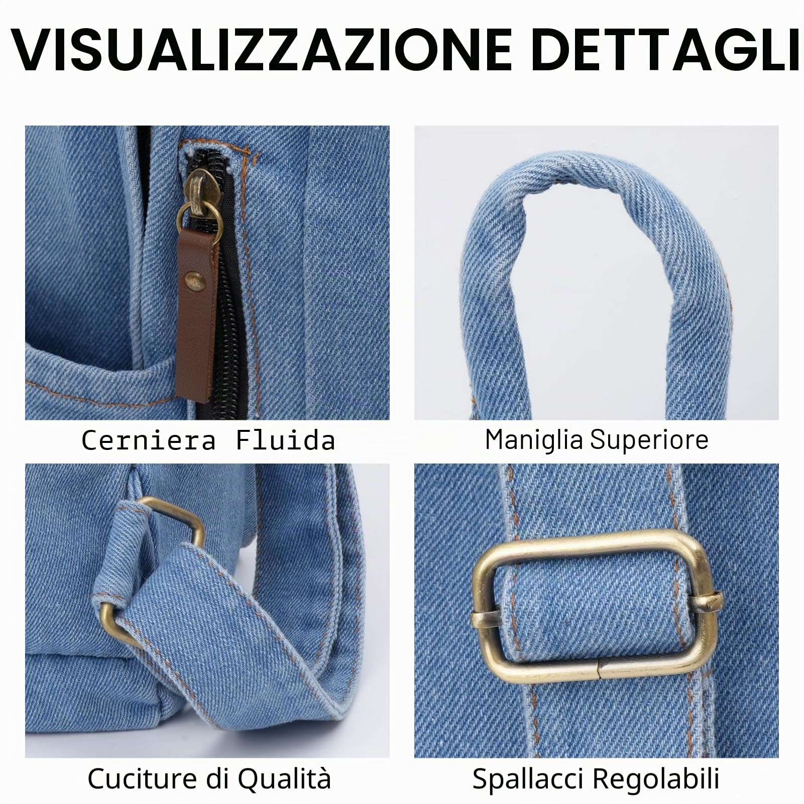 Zaino Jeans Donna per Laptop Zaino Denim Urbano Cowboy Chic