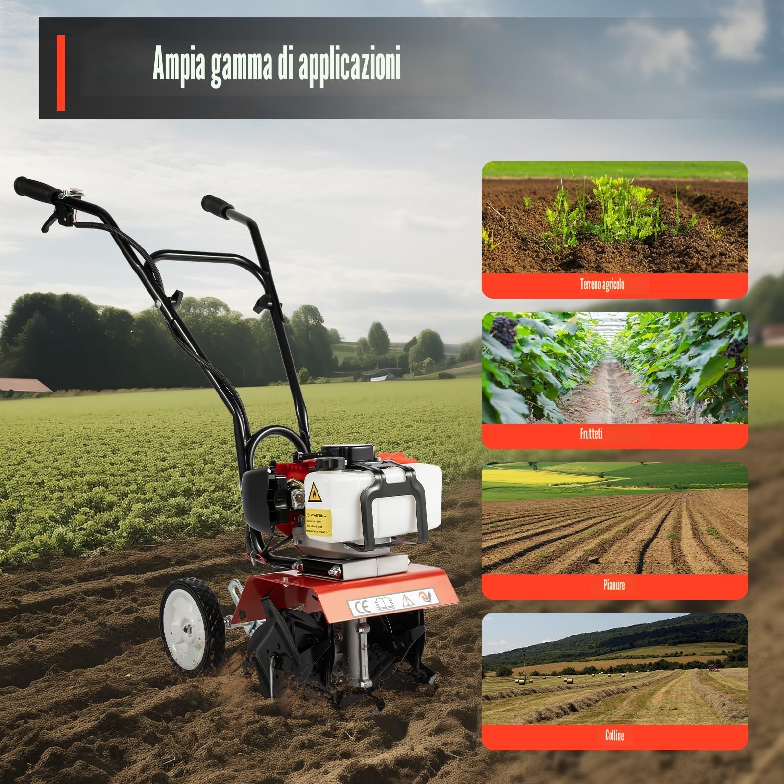 Fresa da giardino a terra a benzina 52CC 1900W 35cm mini coltivatore
