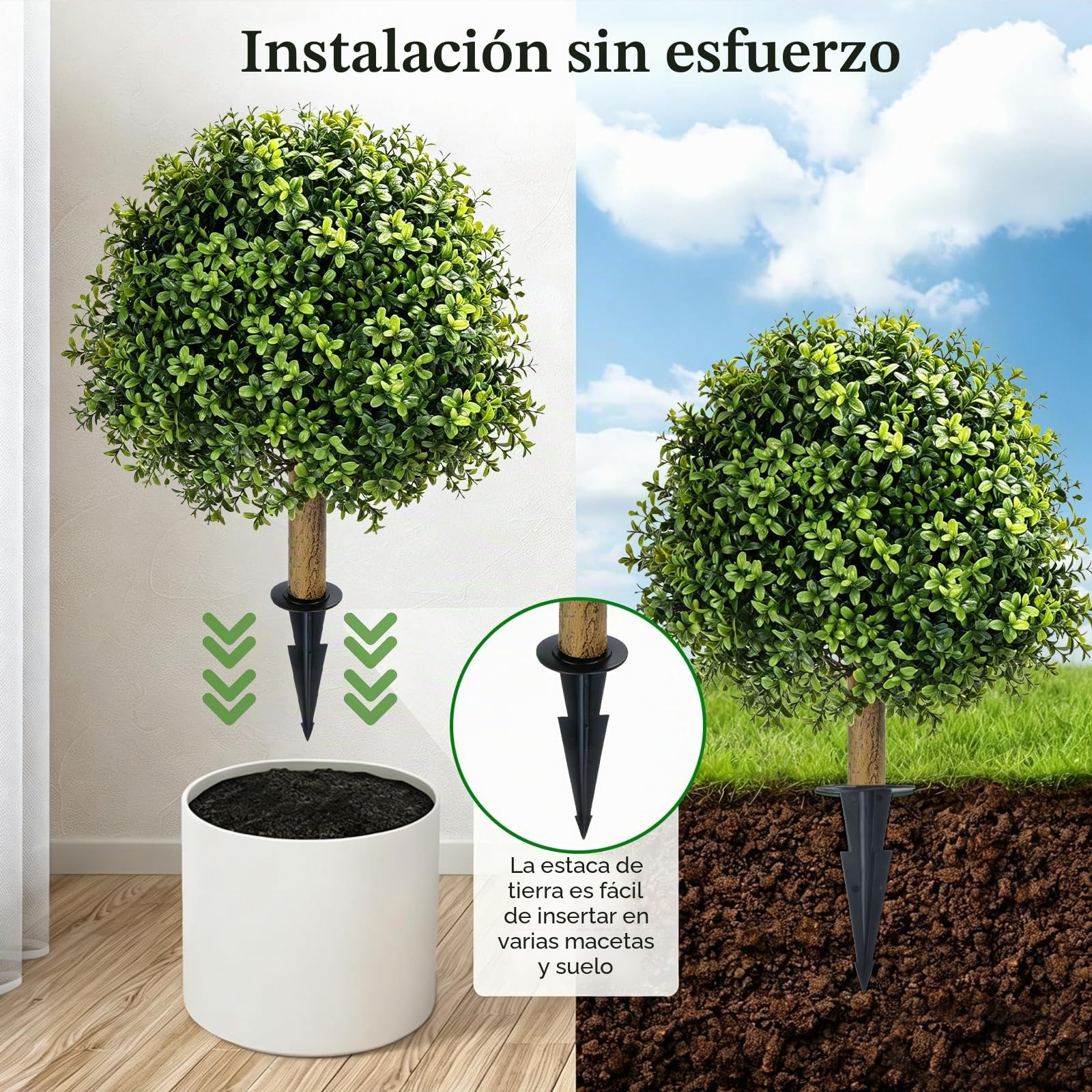 2 Piezas Bola de Boj Artificial 60 cm Plantas Artificiales Exterior Resistentes UV Topiarios Artificiales Realista con Esquejes para Deco Exterior Jardin Balcón, Verde