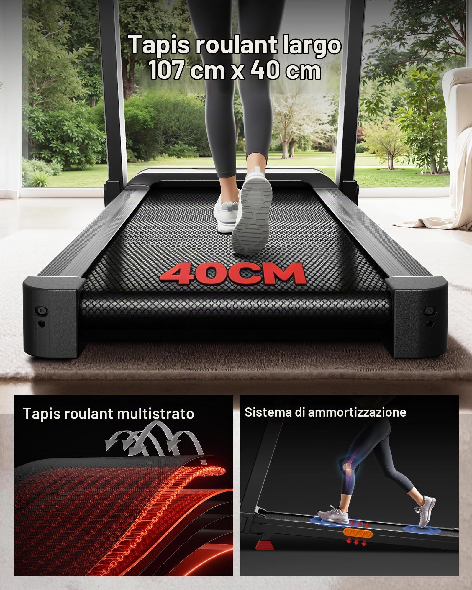 CURSOR Tapis Roulant per Casa con Pendenza 16%, 14KM/H, Tapis Roulant Pieghevole con Misurazione del Battito Cardiaco, Tapis Roulant per Casa con Silenzioso Motore da 3,5 CV, Display LED, Max Carico