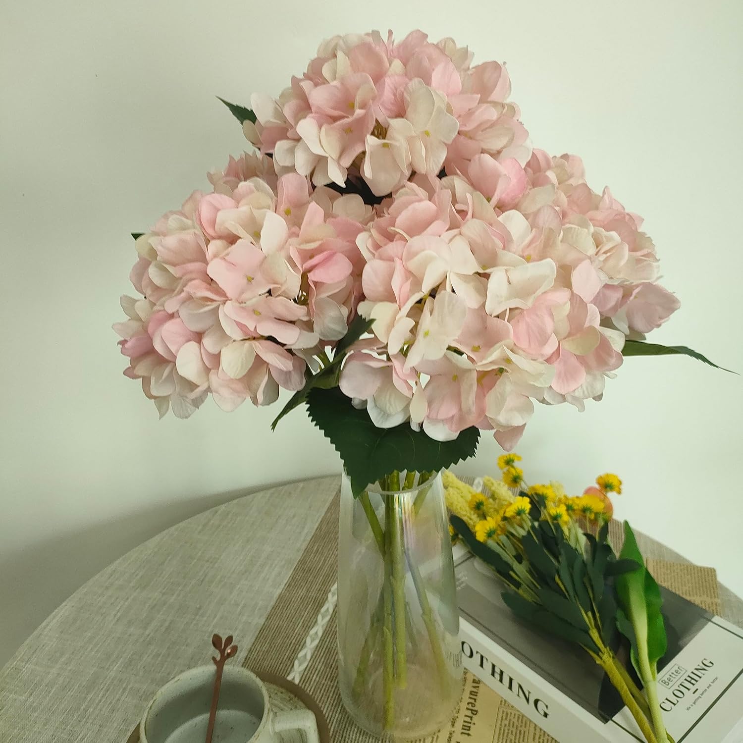 Hydrangea Artificial Flowers,Faux Hydrangea Flowers,Artificial Hydrangeas Flowers with Stems,Fake Hydrangeas,Silk Hydrangeas Flowers with Stems for Home Decor (10, Pink)