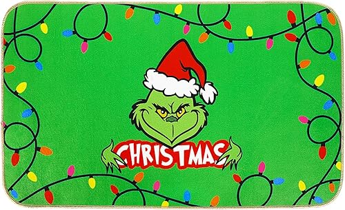 Miniatura 1 de Whaline Felpudo de Navidad verde de 17 x 29 pulgadas, divertido personaje de dibujos animados, antideslizante, tapete de goma de fieltro colorido