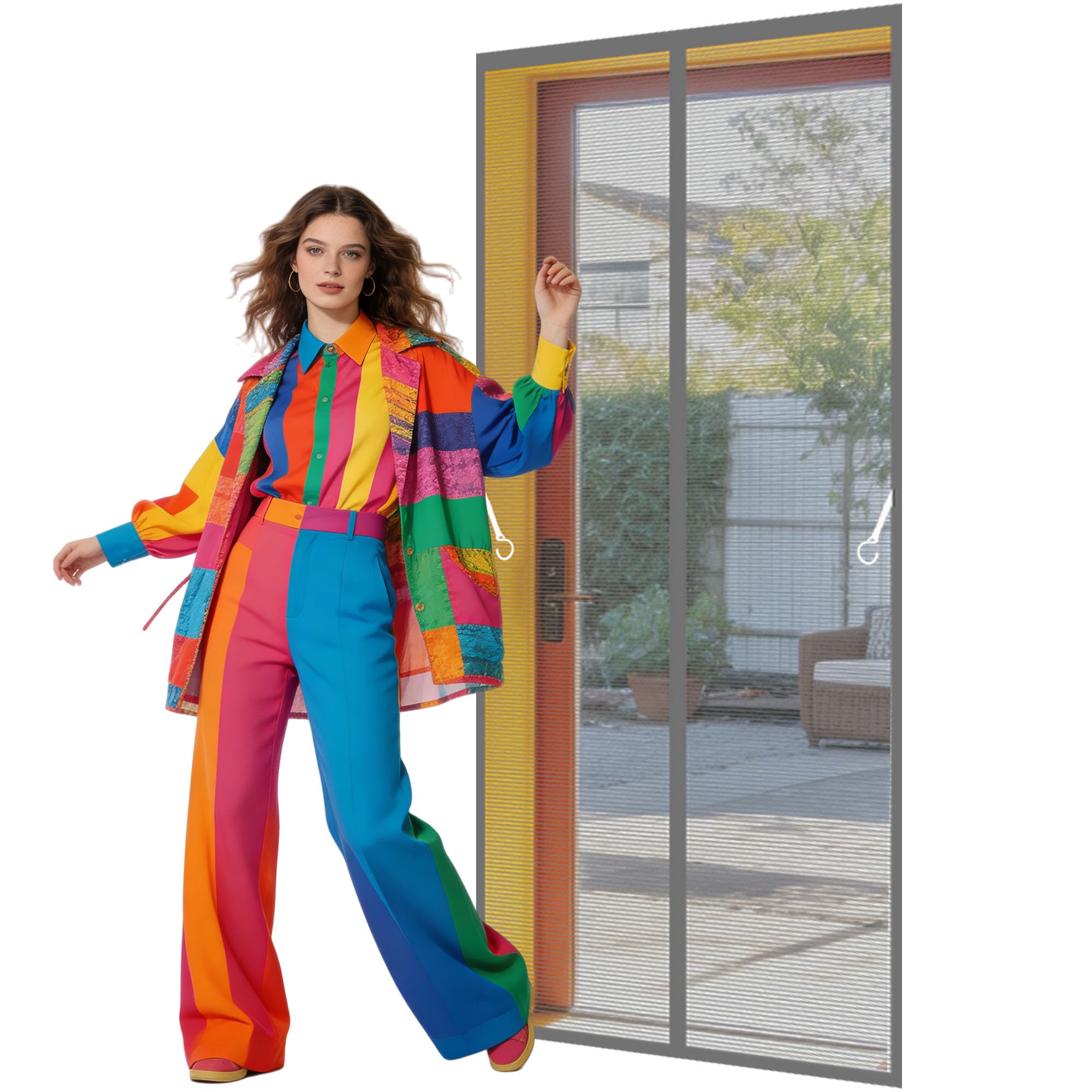 Magnetic Door Screen 104 x 253 cm Auto Close Insect Curtain Anti Mosquito Mesh Curtain Keep Bugs Out Lets Fresh Air for Living Room, Bedroom, Patio, Grey