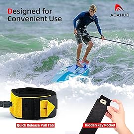 Abahub Premium Coil SUP Leash, 10 ft Yellow Coiled Paddle Board Leashes, 7.2mm Thick Legrope Strap for Longboard Surfboards, Stand-up Paddleboards, iSUP Replacement Leg Rope