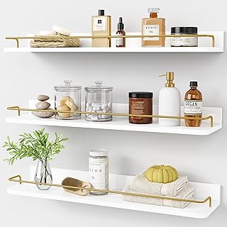 Forbena 24 Inch Bathroom Floating Shelves for Wall Set of 3, Gold Bathro...