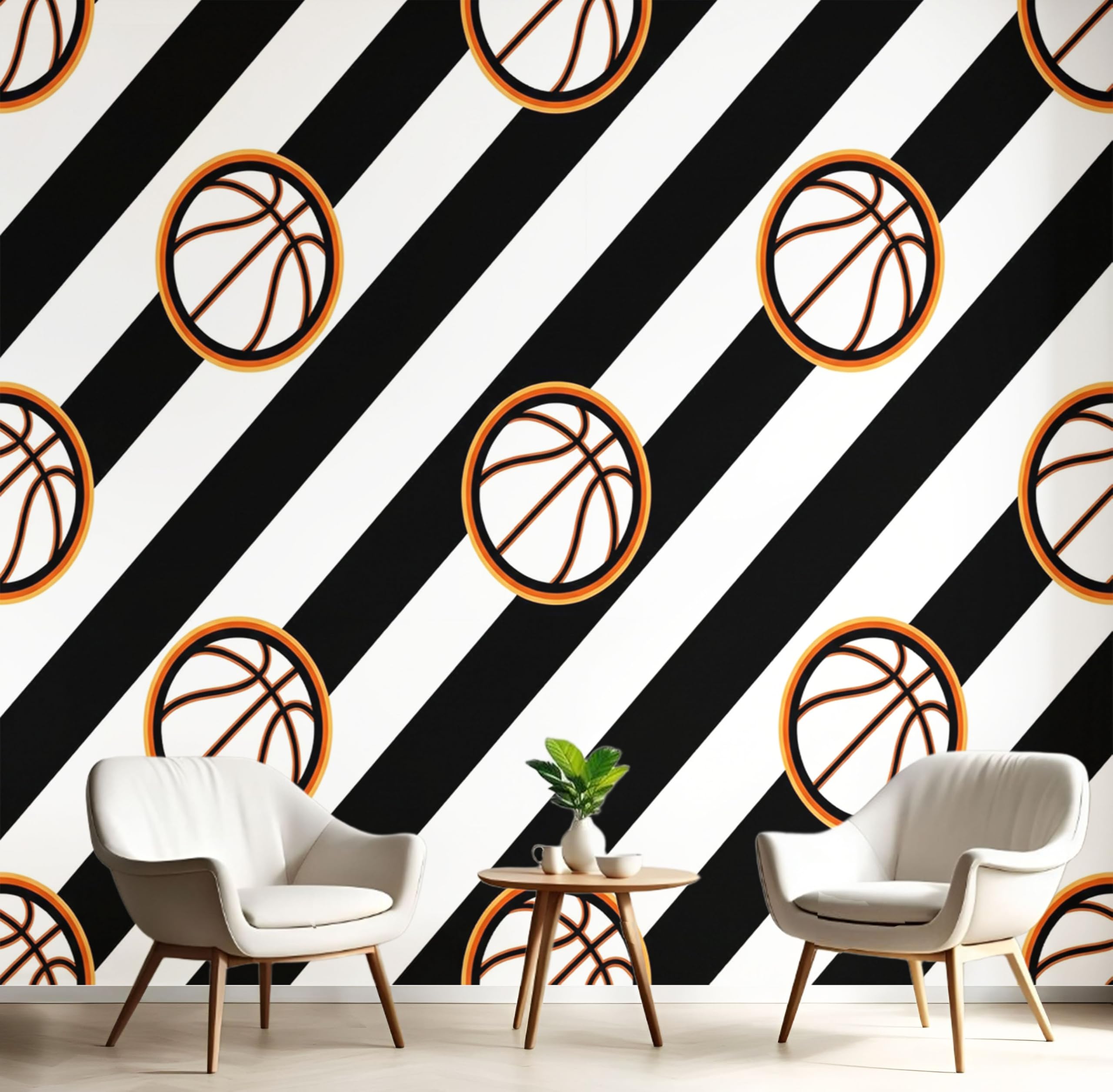 Papier peint panoramique basket pour transformer un mur blanc triste en décor 3D