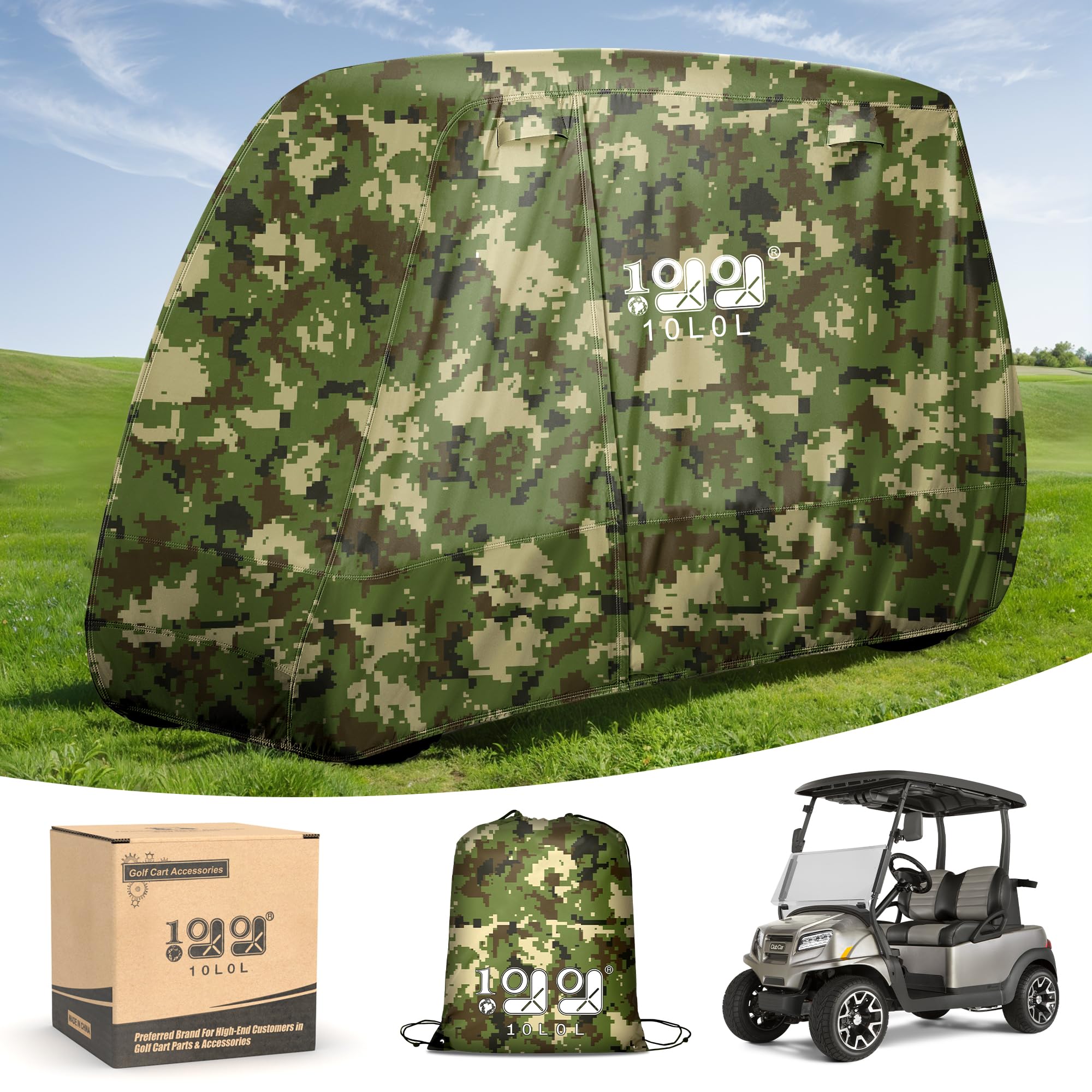 10L0L Cubierta impermeable para carrito de golf 500D para 4 pasajeros, con revestimiento de PVC extra, impermeable, a prueba de sol, se adapta a EZGO Club Car Yamaha