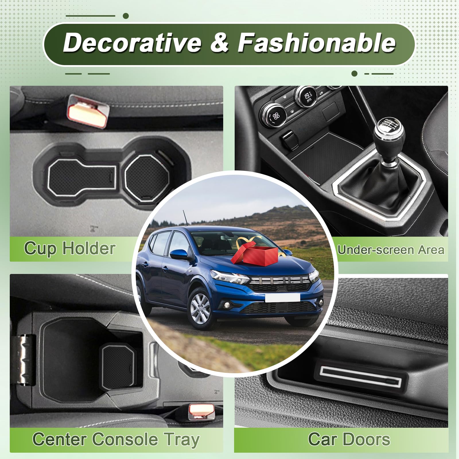 per 2021-2025 Dacia Sandero III & Dacia Sandero Stepway III Tappetini Antiscivolo per Dacia Sandero Stepway Tappetini in Gomma per Console Centrale, Porta Bicchieri, Scanalatura Porta (Bianco)