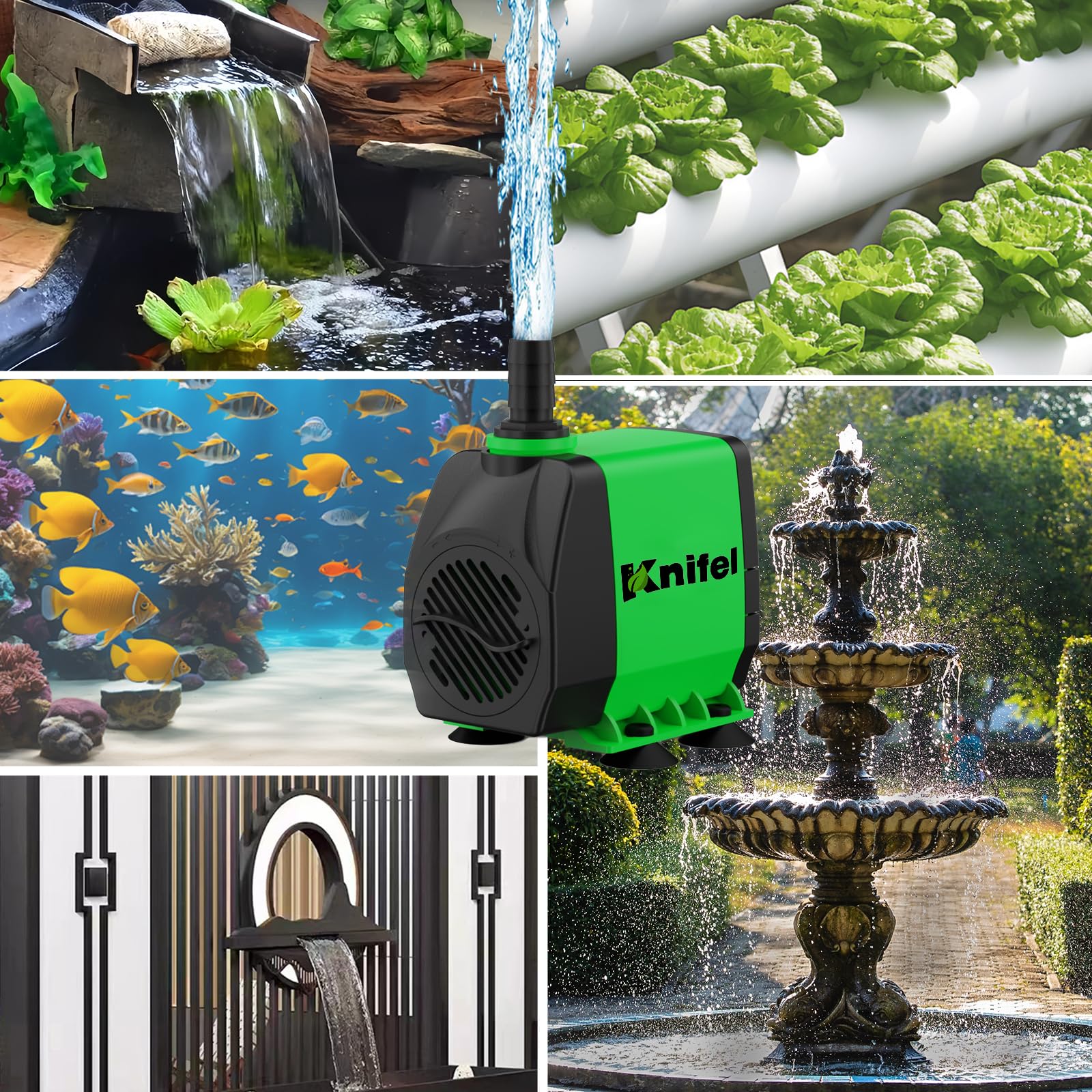 Knifel Teichpumpe Filterpumpe 60W 3000L/H Schutz vor überhitzung Funktion Ultra Leise Springbrunnenpumpe Wasserpumpen Mit 1,8m Kabel für Brunnen, Hydroponik-Systeme.
