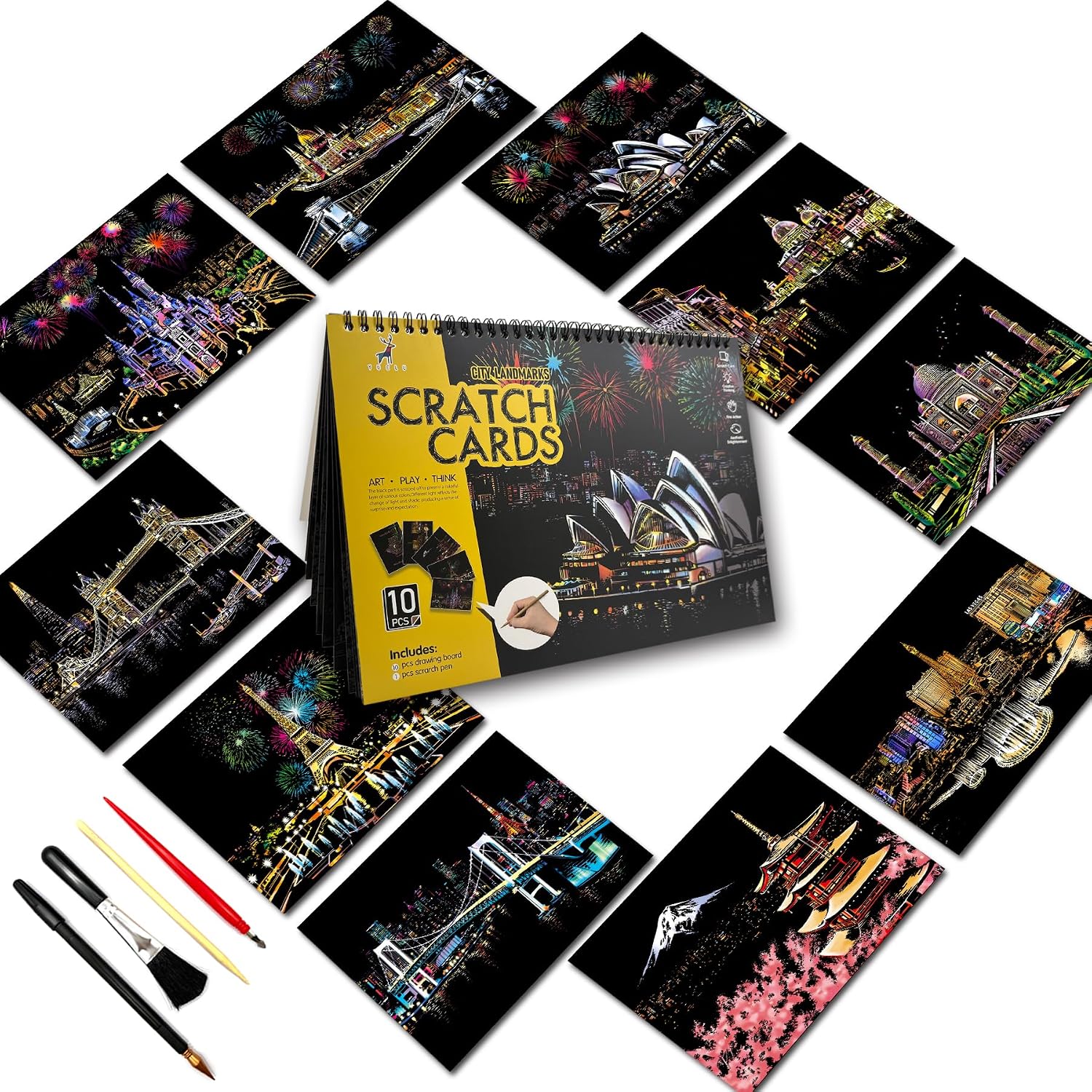 Scratch Art Book for Adults,Landmark Building Scratch Painting Kit,Creative Foil Engraving Art Set,City Series Scratch Off Art Book for Travel & Craft Lovers,Stress Relief Craft Gift(City Series 1)