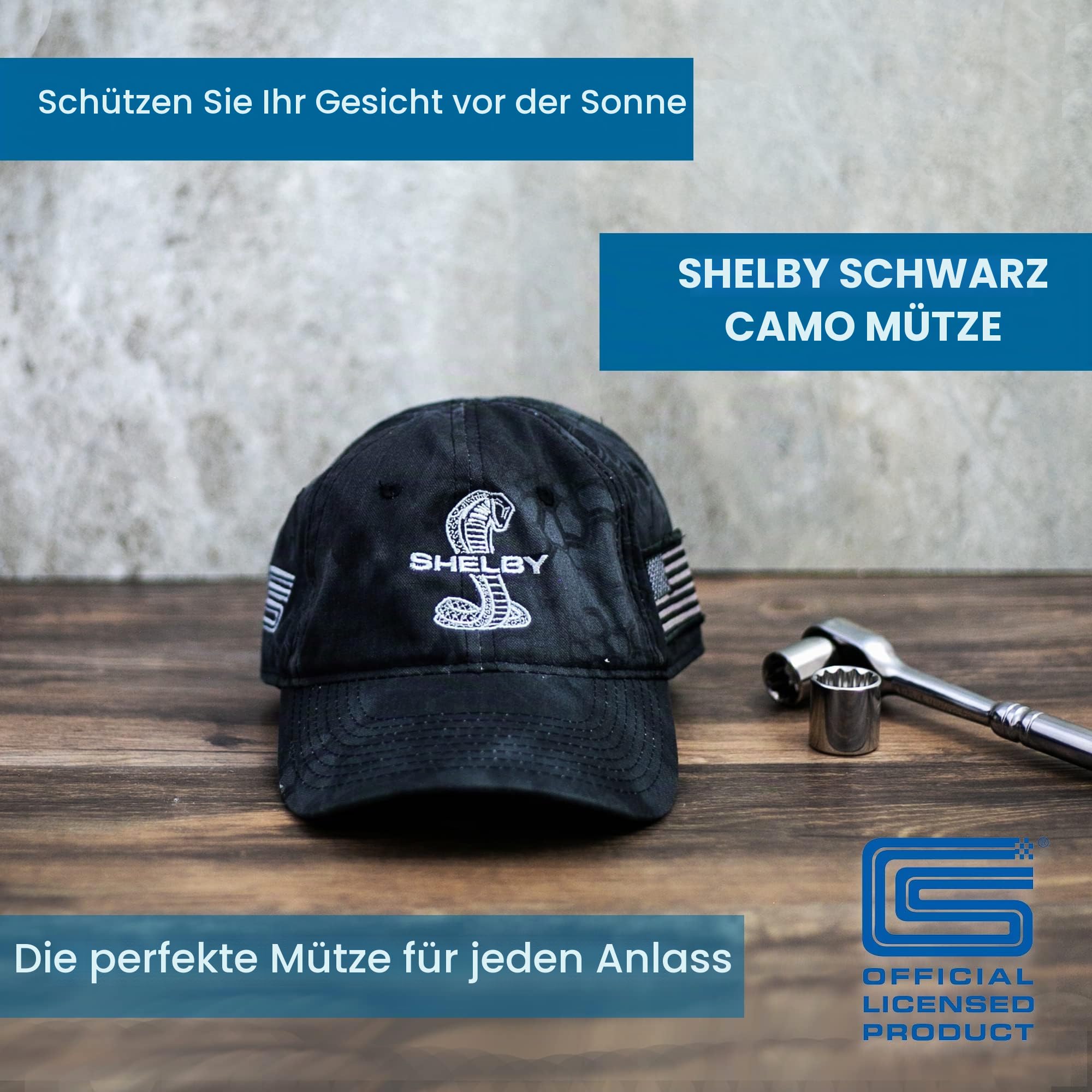 Shelby Black Camo Cap Hat | Offizielles Lizenzprodukt von Shelby® | Verstellbar, Einheitsgröße, Schwarz, Einheitsgröße