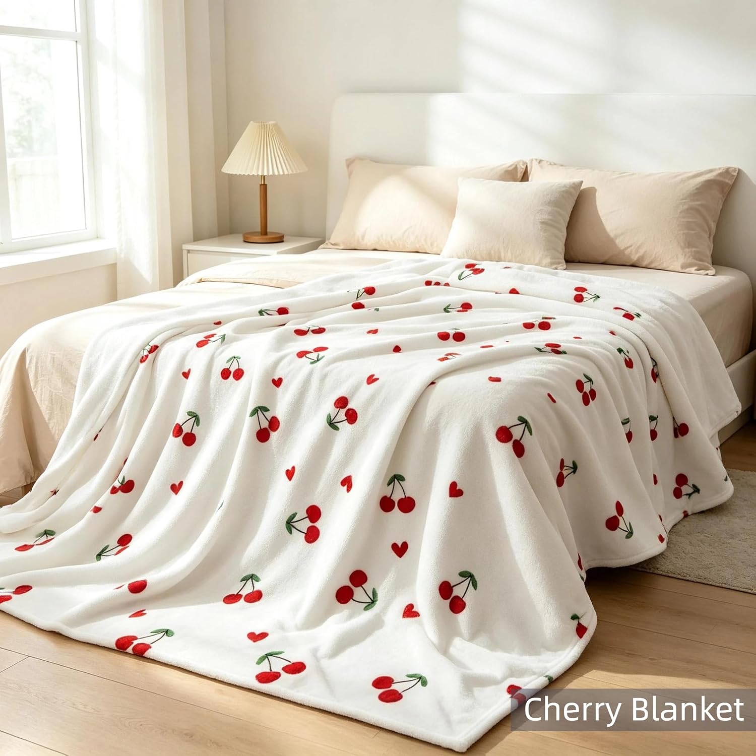 Feelyou Kids Red Cherry All Season Bed Blanket Throw 50"x60" Cherry Pattern Plush Throw Blanket Cute Fruit Flannel Fleece Blanket Kawaii Cartoon Fruit Room Decor Fashion