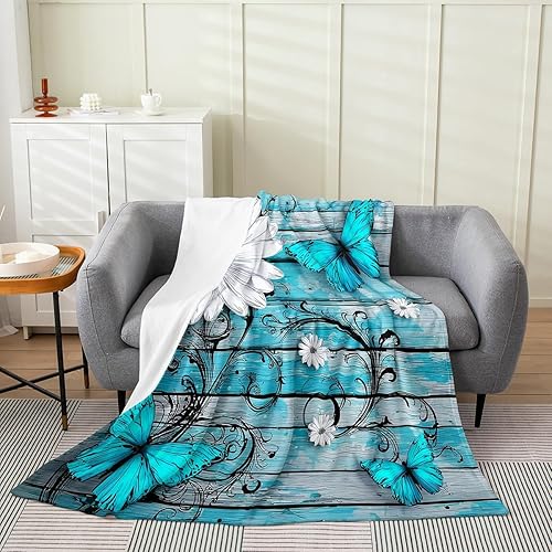Erosebridal Manta de mariposa para niñas, adolescentes y mujeres, manta de forro polar con flores rústicas, tamaño individual de 60 x 80 pulgadas,