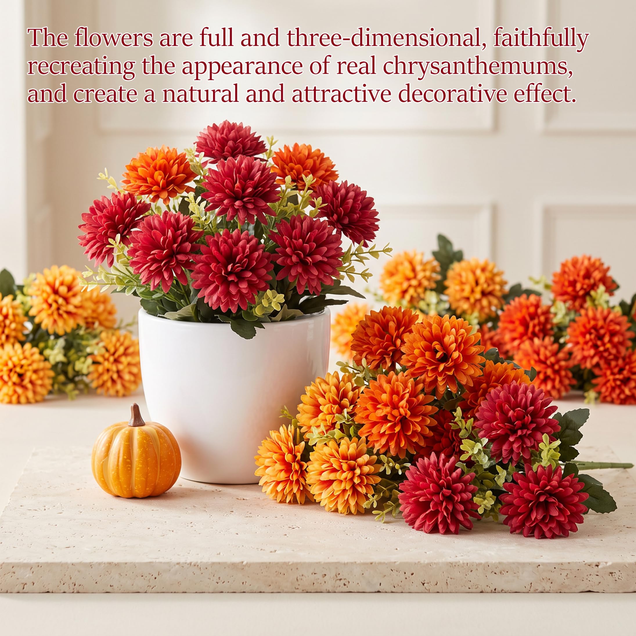 Chrysanthemen, künstliche Blumen, 12 Stück, lebensechte Herbstblumen für die Dekoration