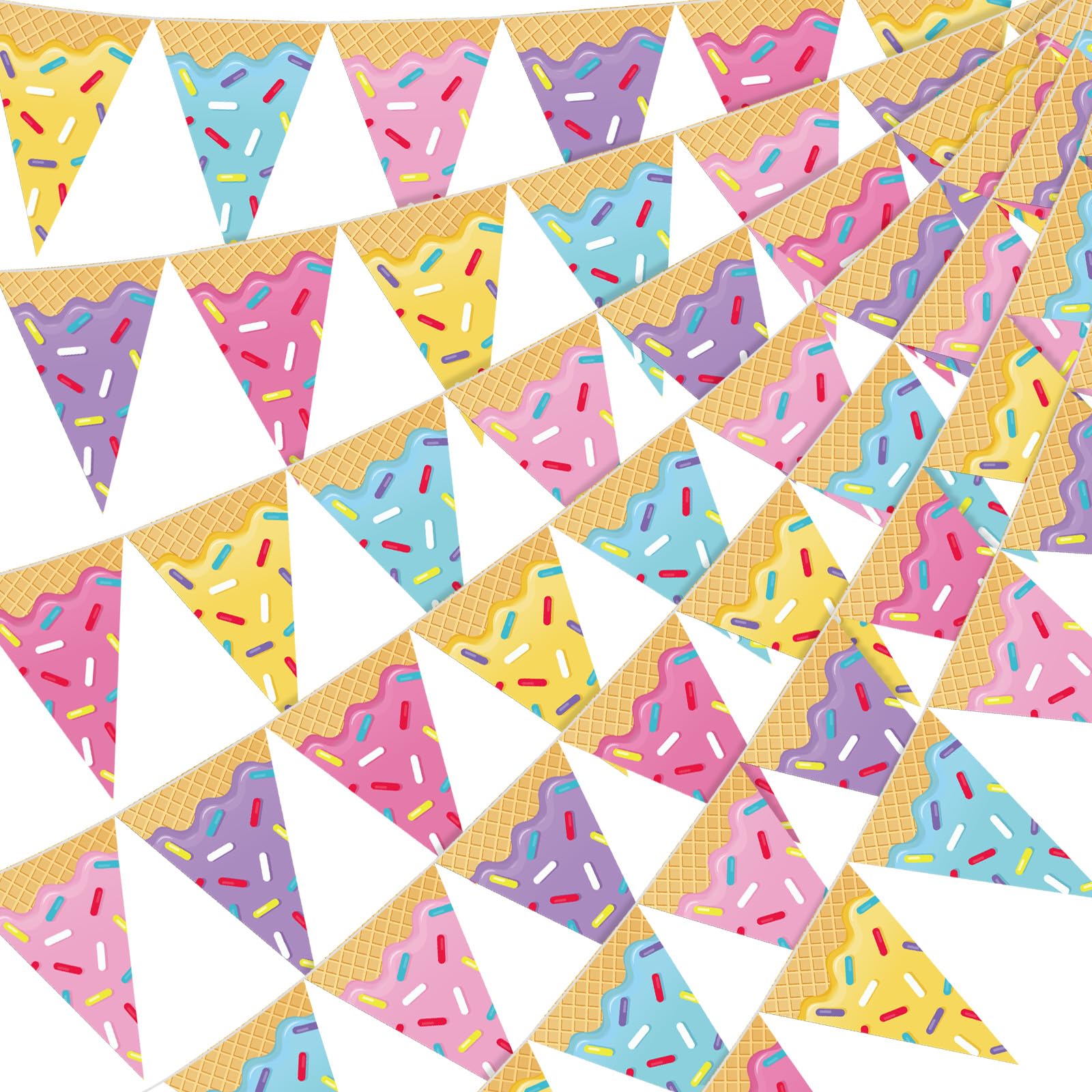 Faccito 5 Pcs Donut Party Decorations Ice Cream Donut Pennant Banner Candyland Birthday Garland Ice Cream Triangle Flags Banner for Sweet Birthday