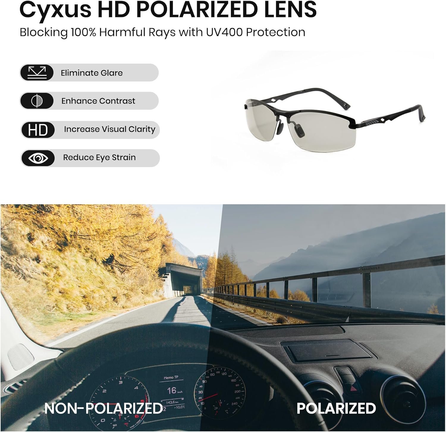 Cyxus 2024 Photochromic Sunglasses for Men Polarized UV Protection TAC Lens Fashion Ultralight Al&Mg Frame Male Shades