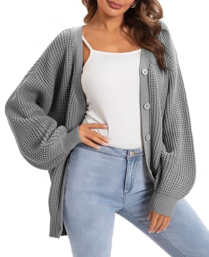 QUALFORT Cardigan Sweaters for Women 100% Cotton Button-Down Oversized Knit