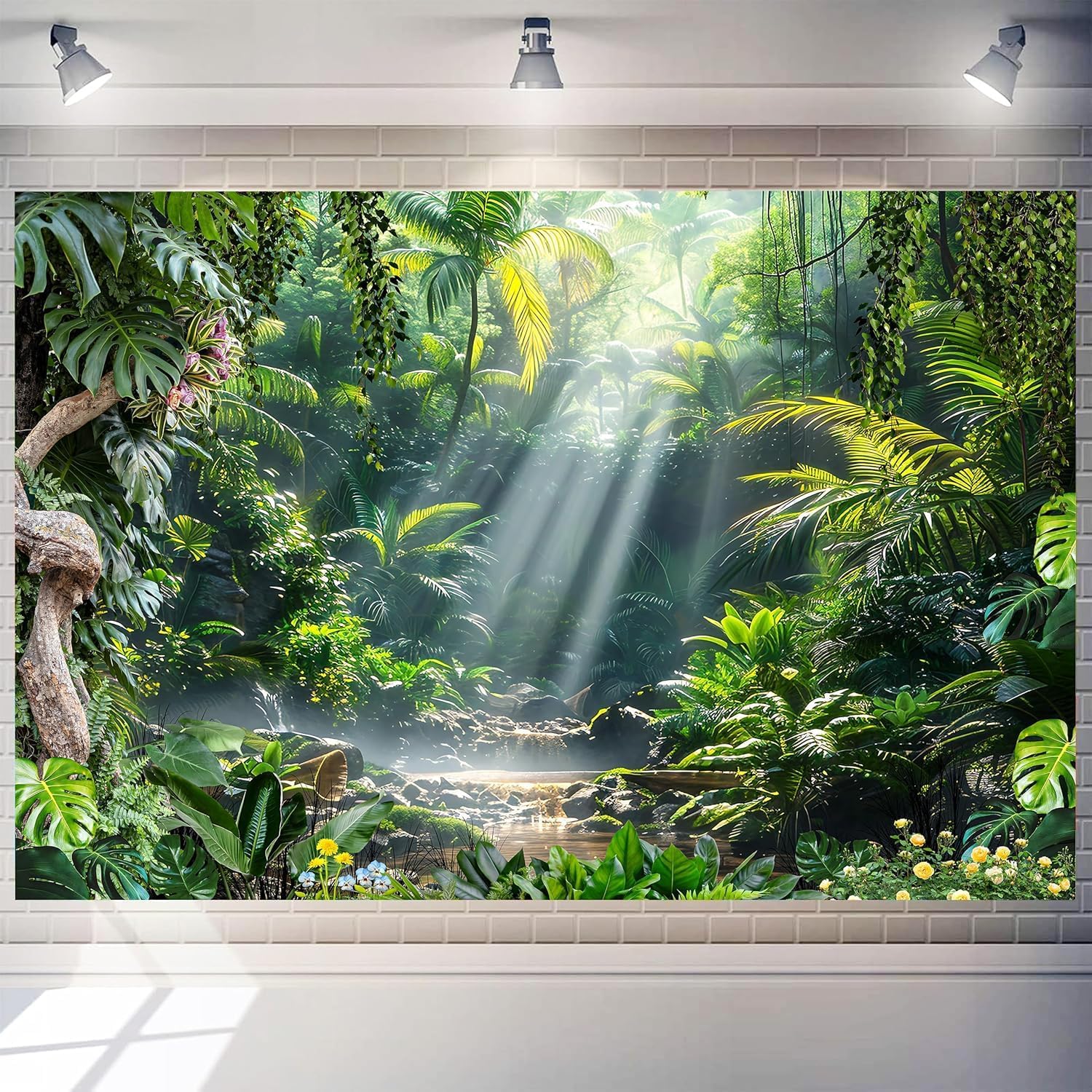 10 x 8 ft Forest Backdrop Large Jungle Party Decorations Background Green Nature Scene Tapestry Safari Tropical Leaf Backdrop for Birthday Baby Shower Banner Photo Booth Supplies