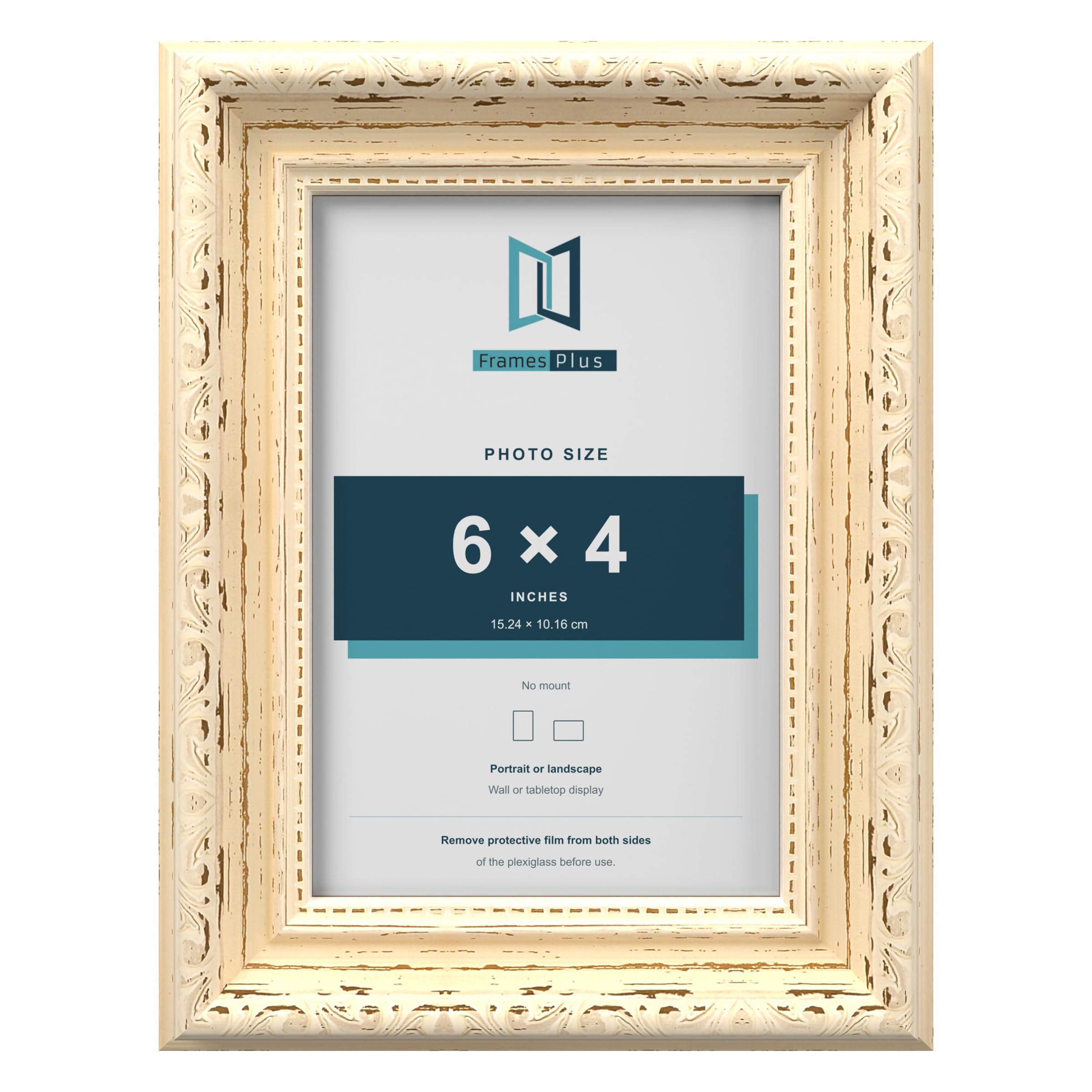 FramesPlus ORNATE Shabby Chic 6x4 Picture Frame, Cream — image 1