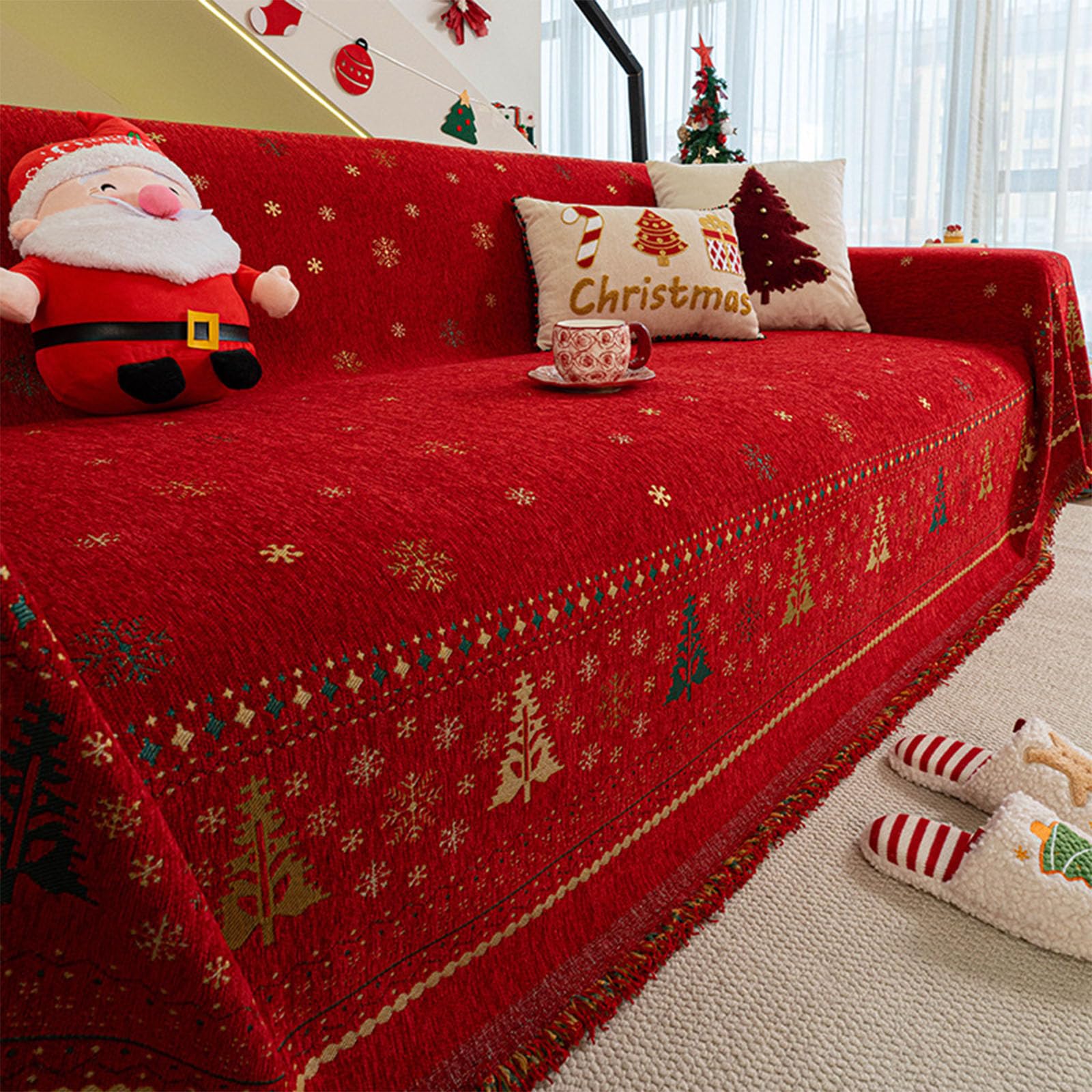Housse de canapé Chenille de Noël pour sublimer la décoration du salon