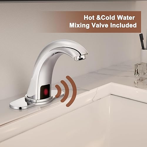 Miniatura 4 de Grifo de fregadero de baño sin contacto de níquel cepillado con válvula de mezcla de control de temperatura, sensor de movimiento automático