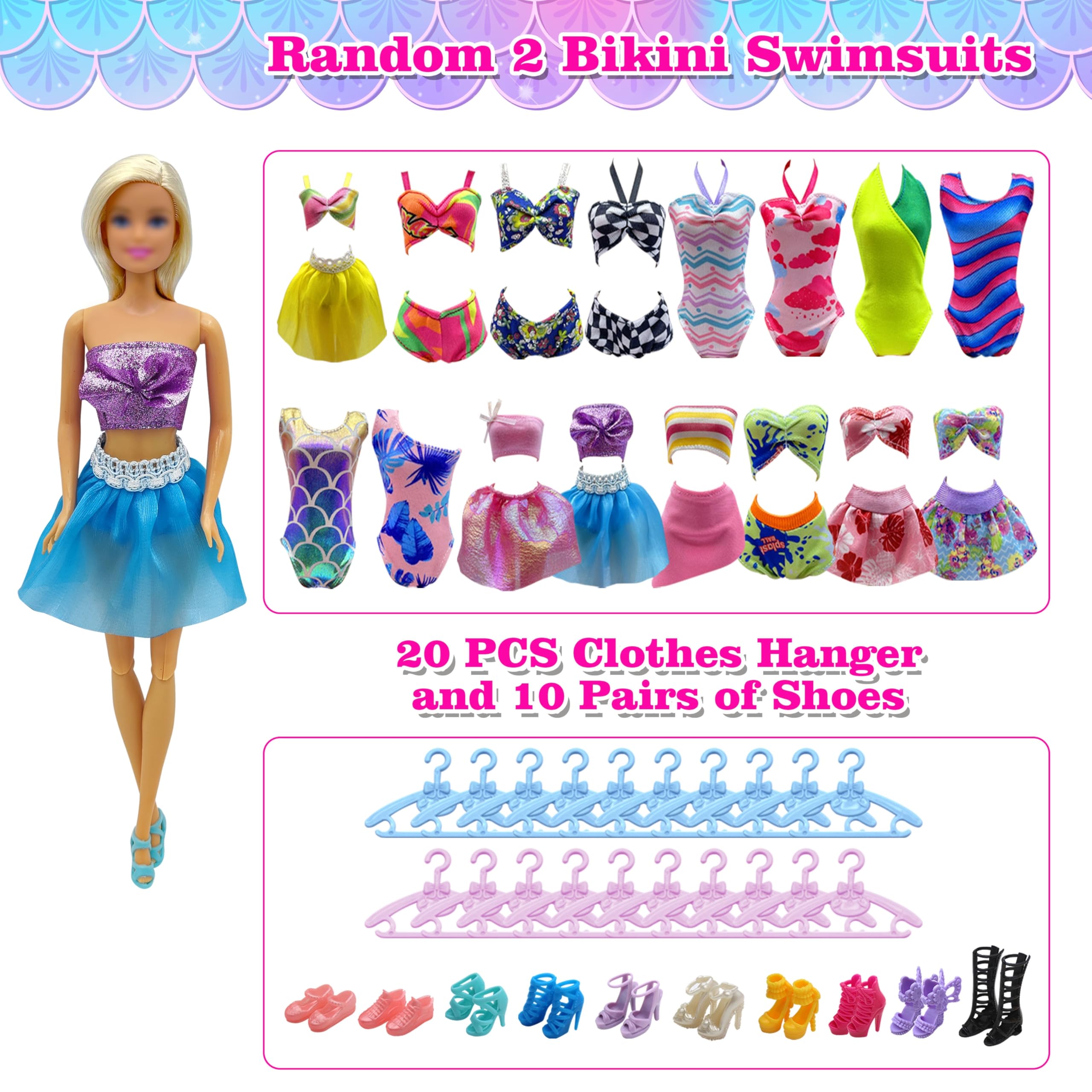 Lot De 6 Tenues Et Accessoires Pour Poupée 29,9 Cm – Compatible Barbie – Sport, Décontracté, Chiot – Cadeau Fille
