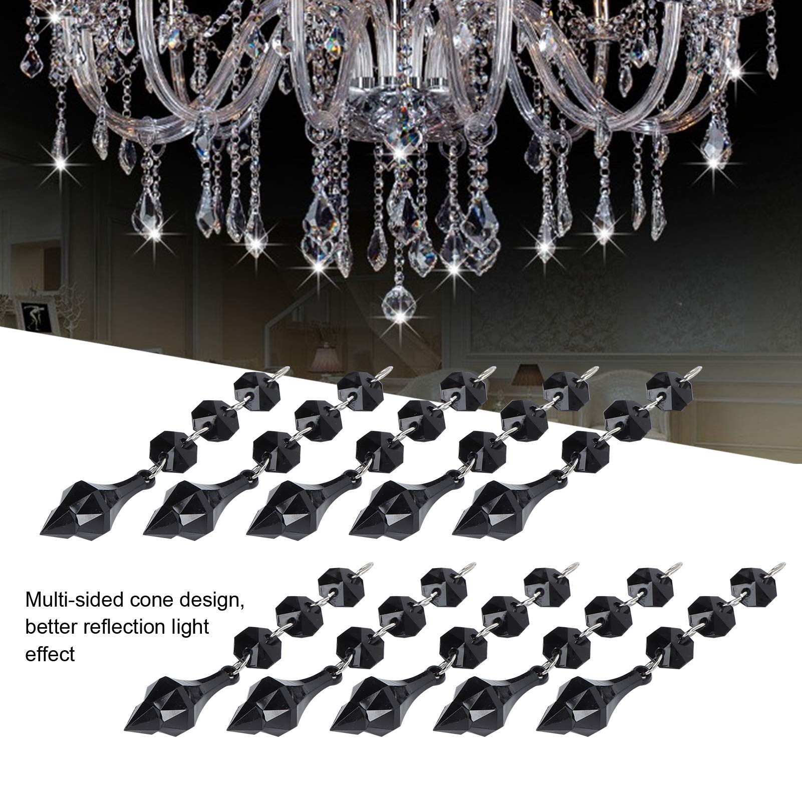Chandeliers Crystals Replacement 10pcs, Clear Chandelier Icicle Crystal Prisms with Octogan Beads for Lamp Decoration Sun Catchers Crystals Window Hanging Pendants(Black)
