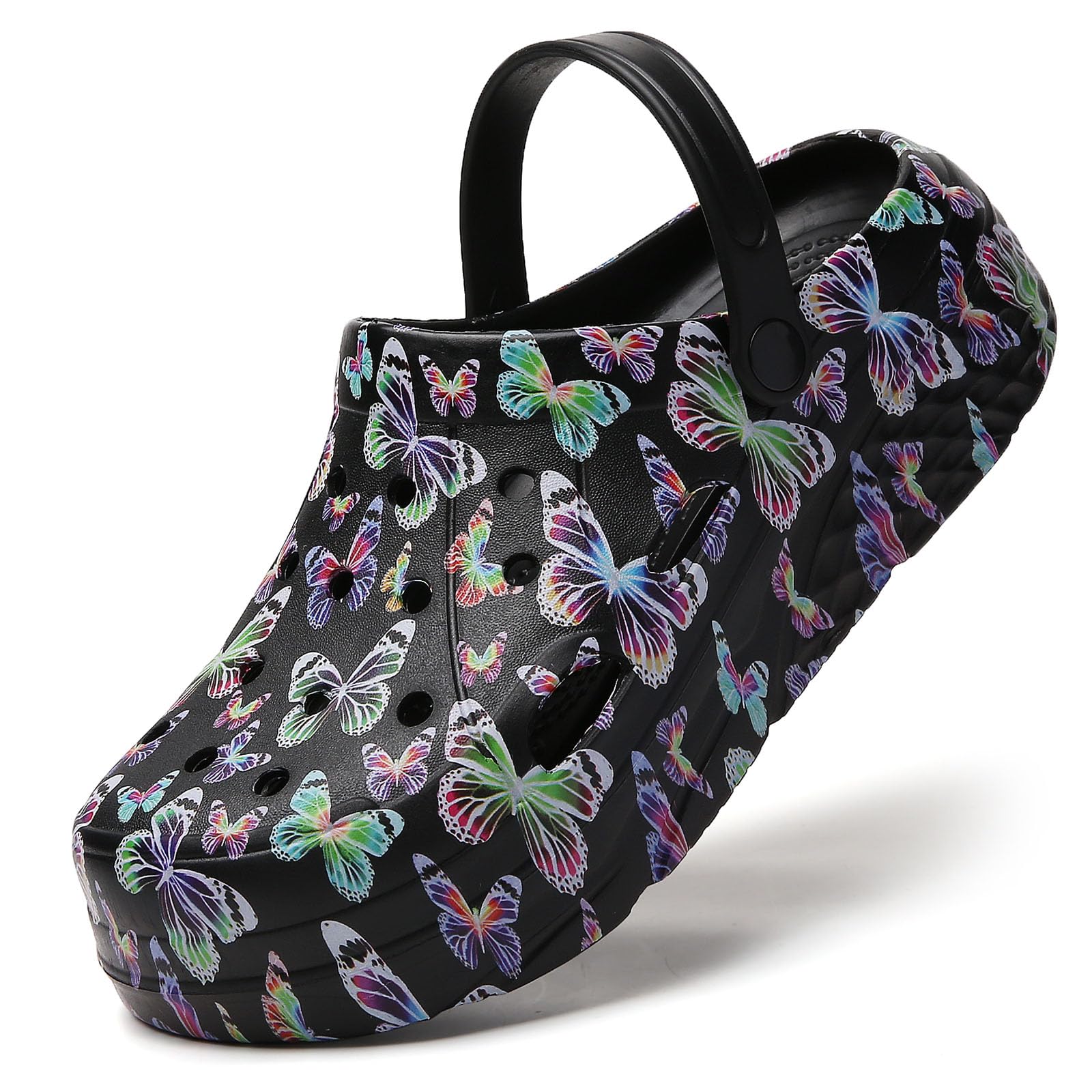 SECHRITE Womens Platform Graphic Clogs Garden Shoes Slip On Sandals Water Beach Outdoor Slippers Shoes with Removable Insole