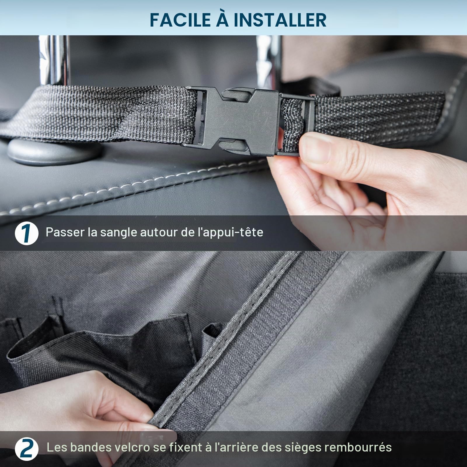 Rangement Coffre Voiture 1860D – Organisateur de Siège Arrière Pliable pour SUV, 8 Poches, Accessoire Voiture Enfant – Noir | Organiseur de coffre de voiture - Accessoires d'intérieur - Tissu Oxford 1680D imperméable - Noir