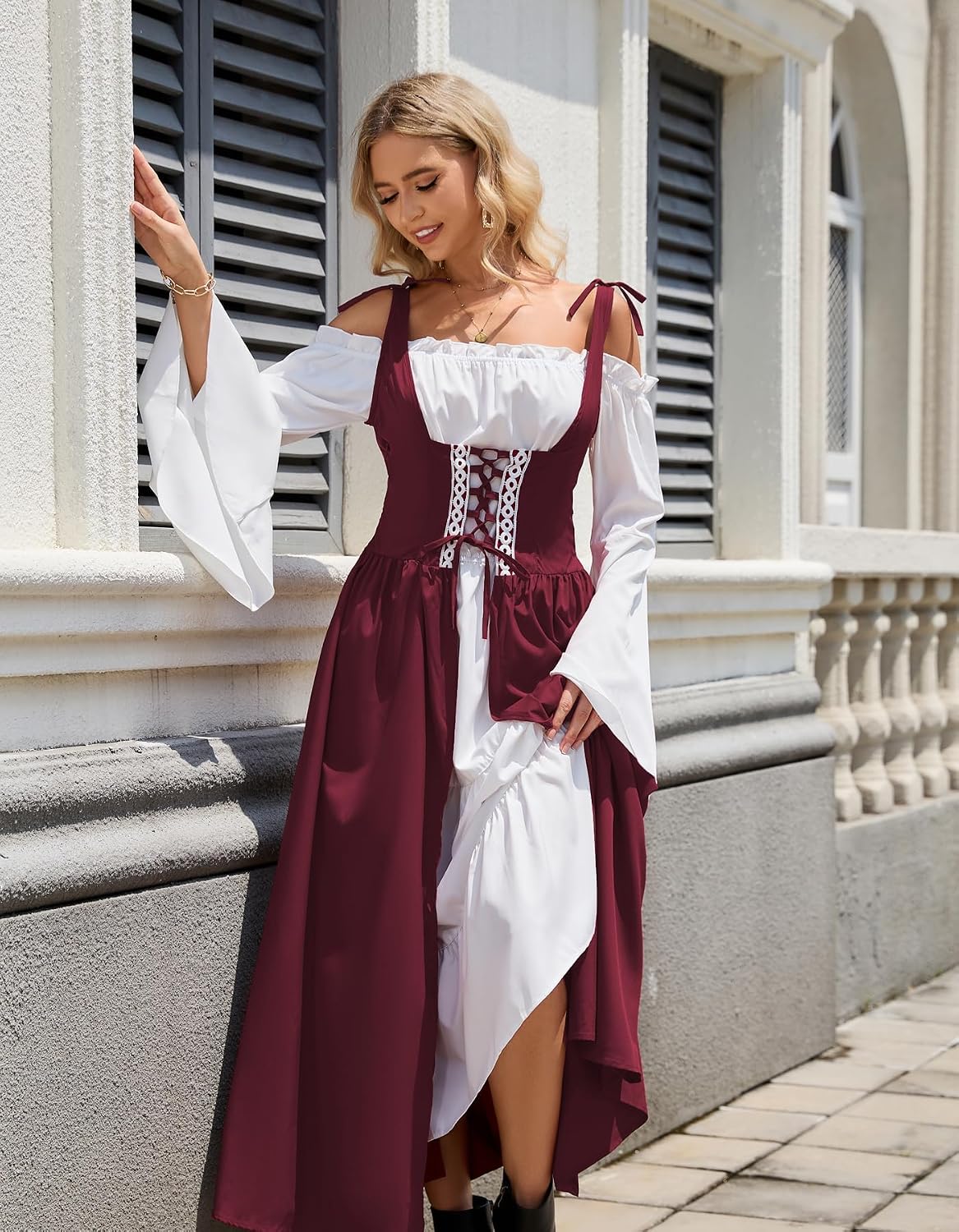 Renaissance Witch Vampire Pirate Costume Dress for Women Viking Victorian Goth Elf Fairycore Halloween Party Cosplay