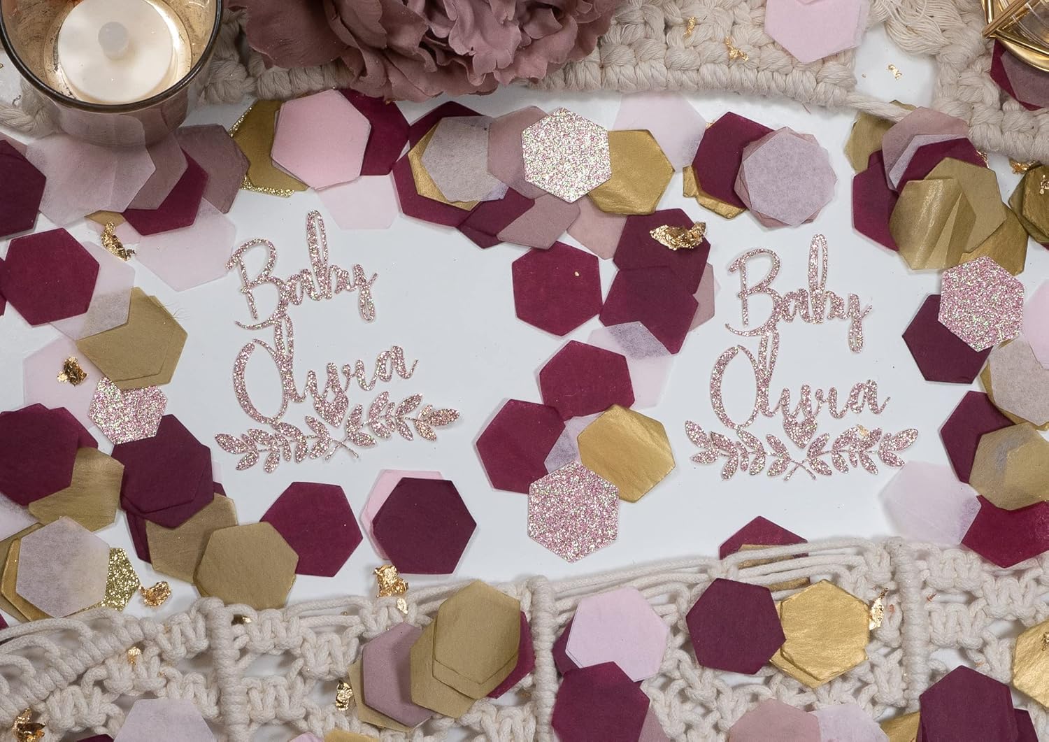 Baby Shower Decorations for Girl, Custom Confetti, Baby's Name Personalized Confetti, Boho Baby Shower : Handmade Products