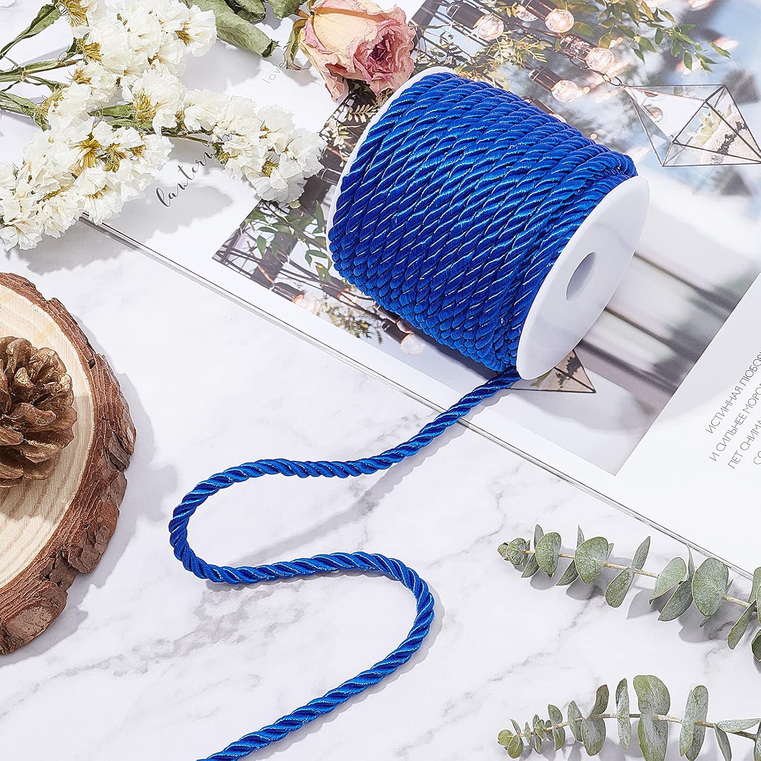PH PandaHall 5mm Decorative Twisted Rope Blue Polyester Twine Cord Rope String Thread Shiny Cord Choker Thread for Curtain Tieback Gift Bags Ropes Handles Handbag Handles DIY Craft Making - Image 5