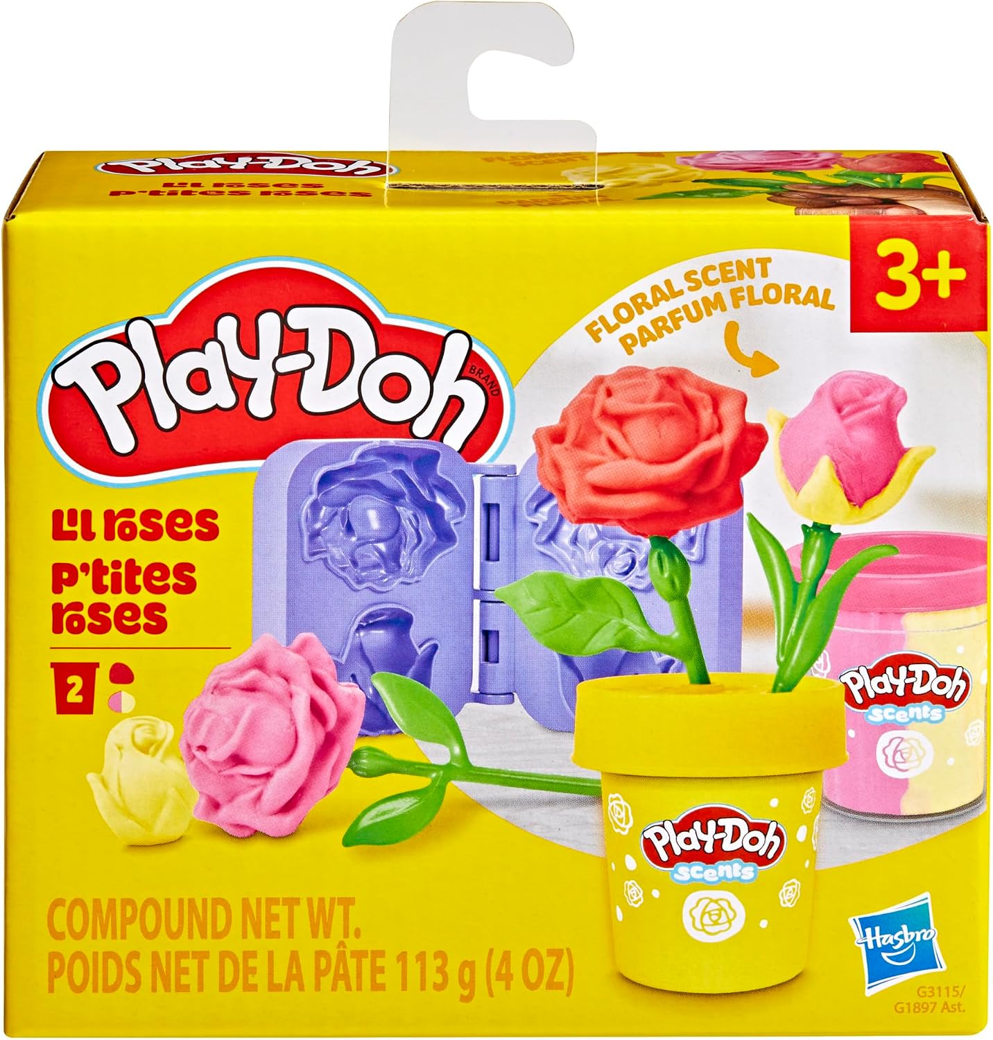 Play-Doh Scents Floral Roses Playset, Scented Modeling Compound with Flower Mold & Pot, 113 g (4 oz), Ages 3+