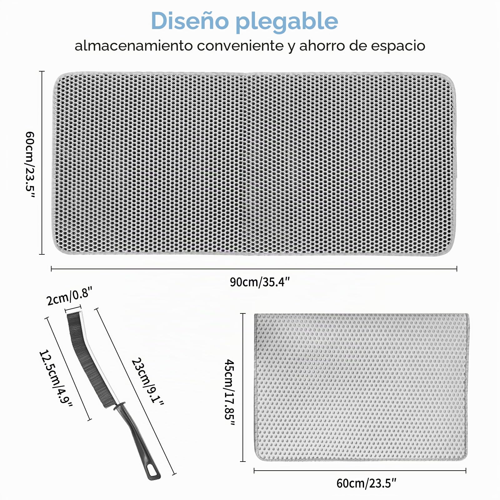 Alfombrilla para arena de gatos MiracDan XXL (60 x 90 cm), gris - Alfombrilla anti-arena de EVA, suave, para arenero con o sin tapa, para gatos. La mejor arena para gatos. Cepillo de limpieza gratuito