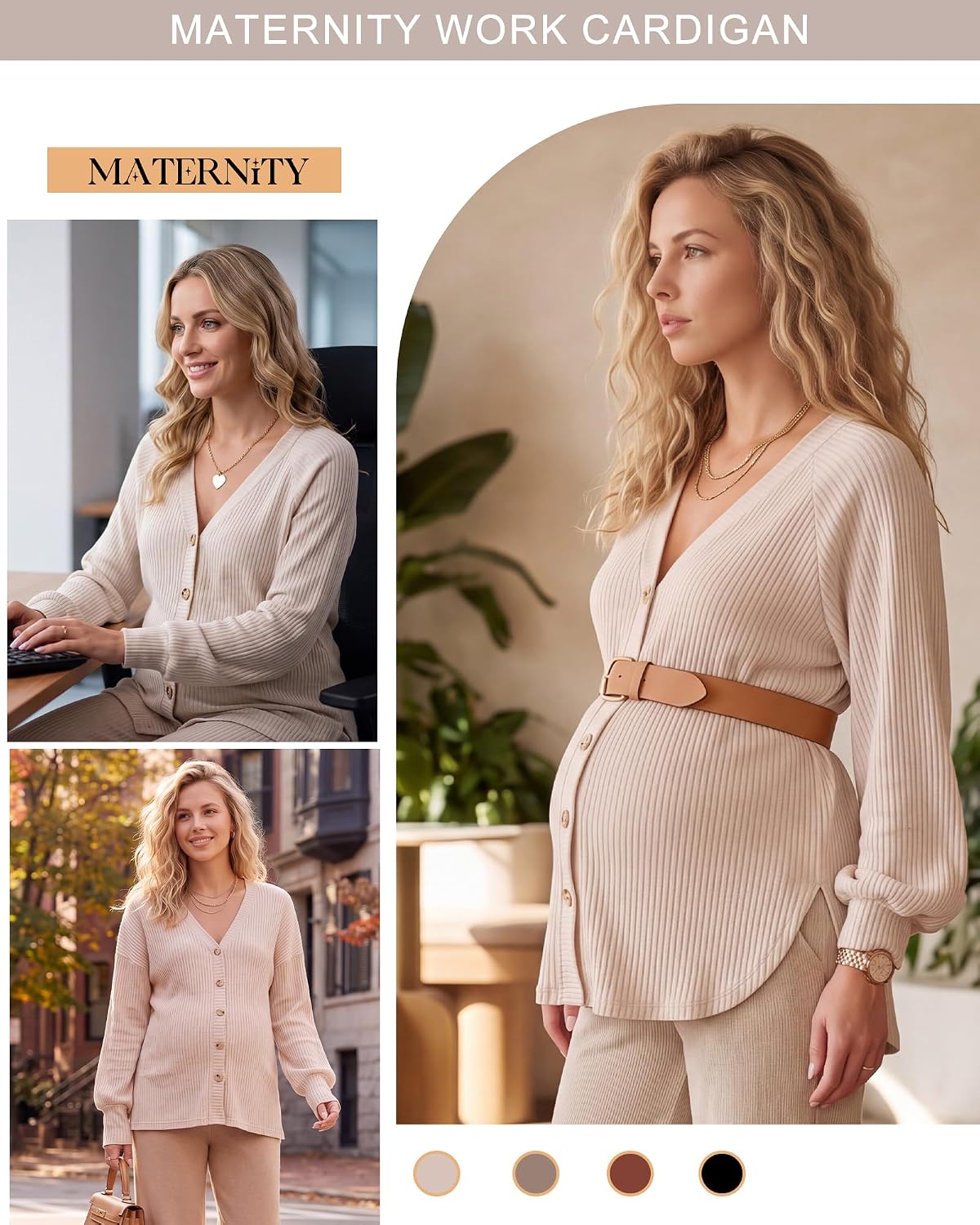 Cutecrop 2 Pack Women Maternity Ribbed Knit Shirts Button Down V Neck Blouses 2026 Fall Long Sleeve Loose Fit Pregnancy Tops