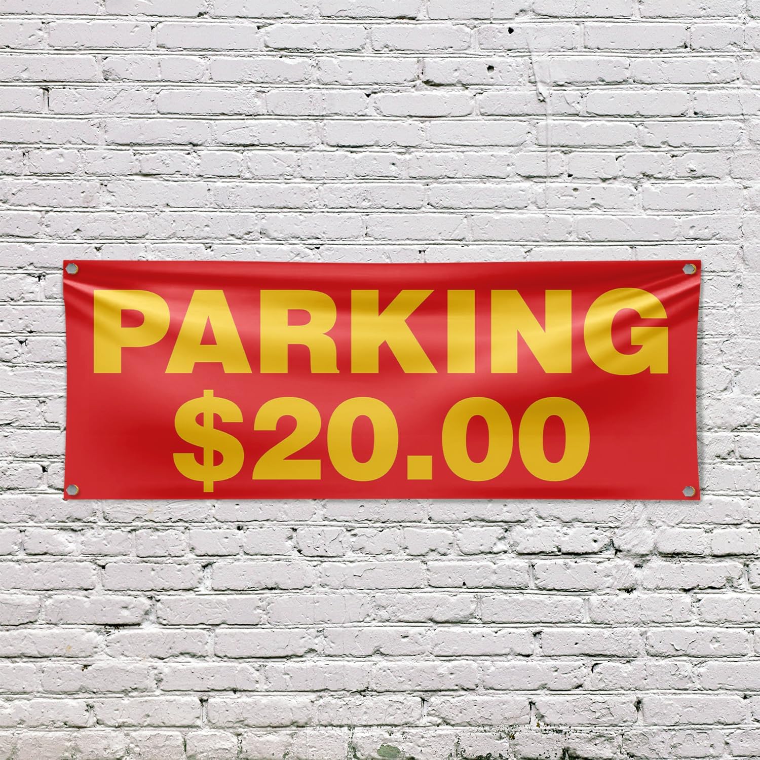 Parking $20 Dollars Banner Sign 18 Inch x 48 Inch | 13 oz Vinyl with Metal Grommets | Heavy-Duty Single-Sided Outdoor Durable Printed High-Quality Weatherproof | Made in the USA