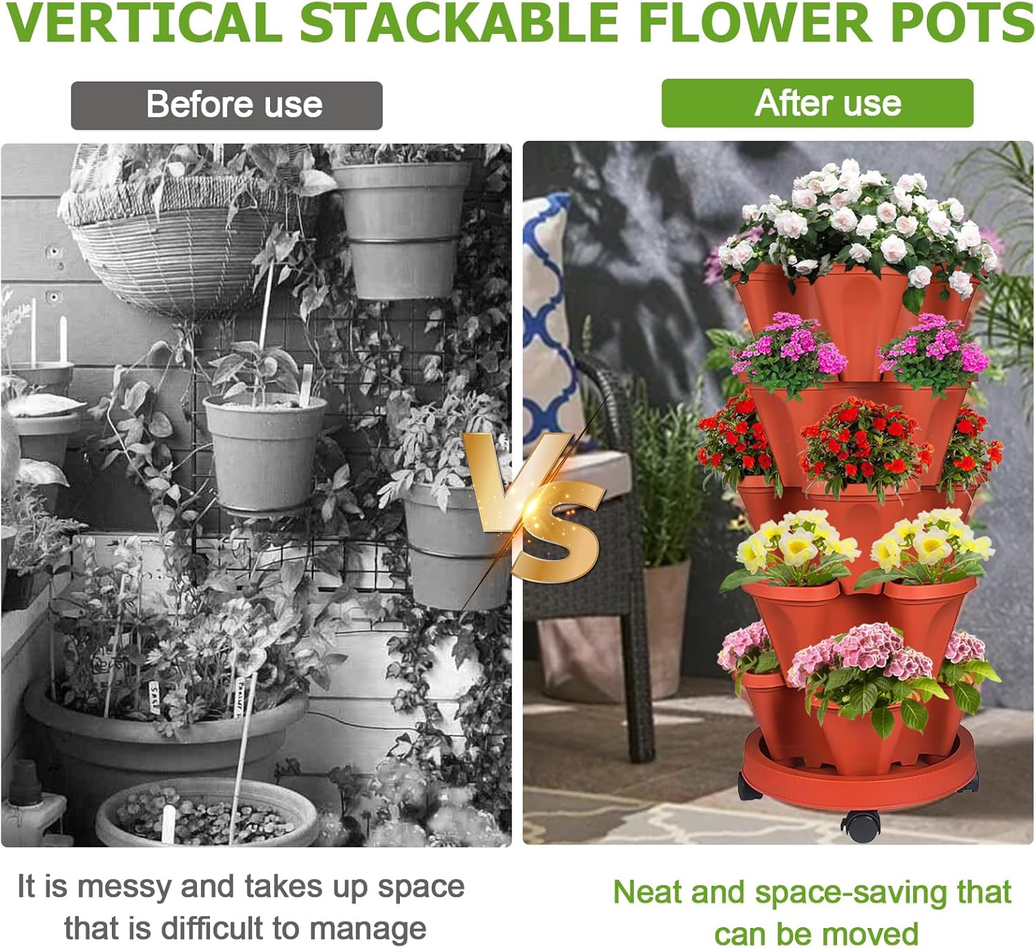 Vertical Strawberry Planter 7 Tier Stackable Tower Herb Planters Stacking Outdoor Garden Red Planters Pot with Tools Mover for Growing Flowers, Vegetables and Succulents