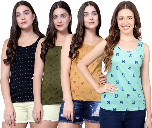 DIAZ Women's Super Combed Cotton Rib Fabric Slim Fit Tank Top-Pack of 4