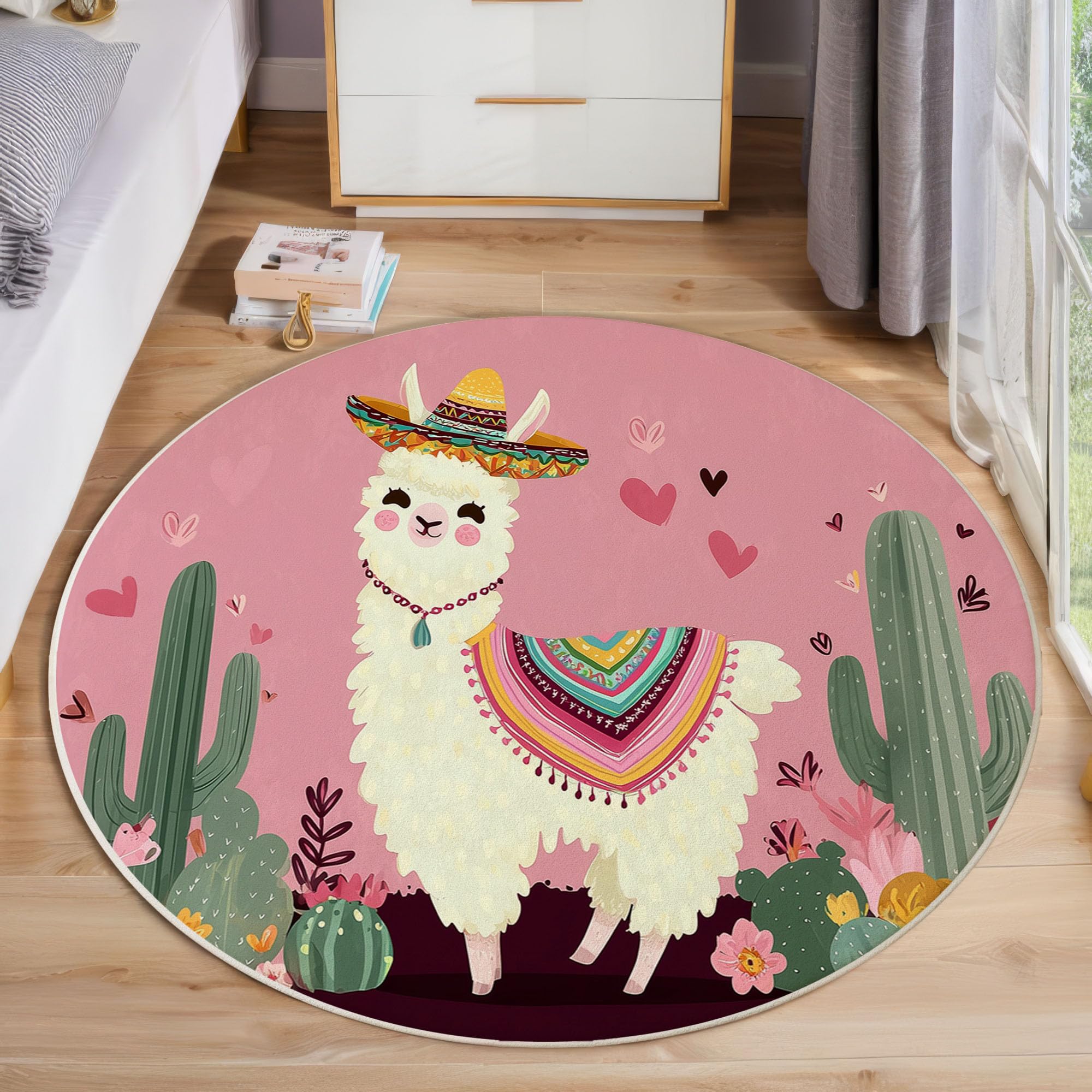 Tapis rond alpaga mexicain antidérapant et lavable pour entrée et séjour