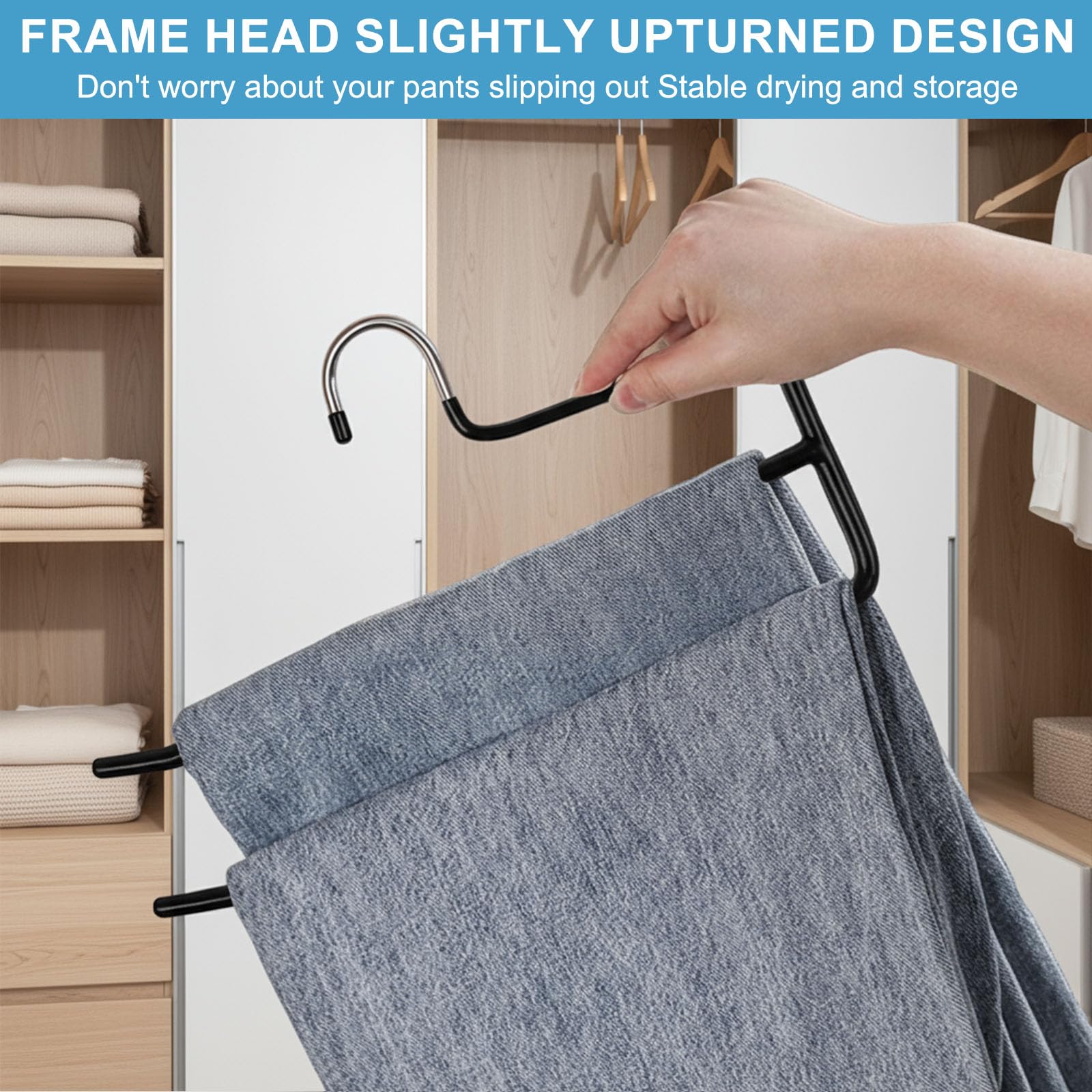 Houten broekhangers, 5-in-1 hanger voor broeken, ruimtebesparende broekhanger, meerdere kleerhangers, opvouwbaar, magische opslag, antislip, voor volwassenen, sjaal, jeans, stropdas, sjaal