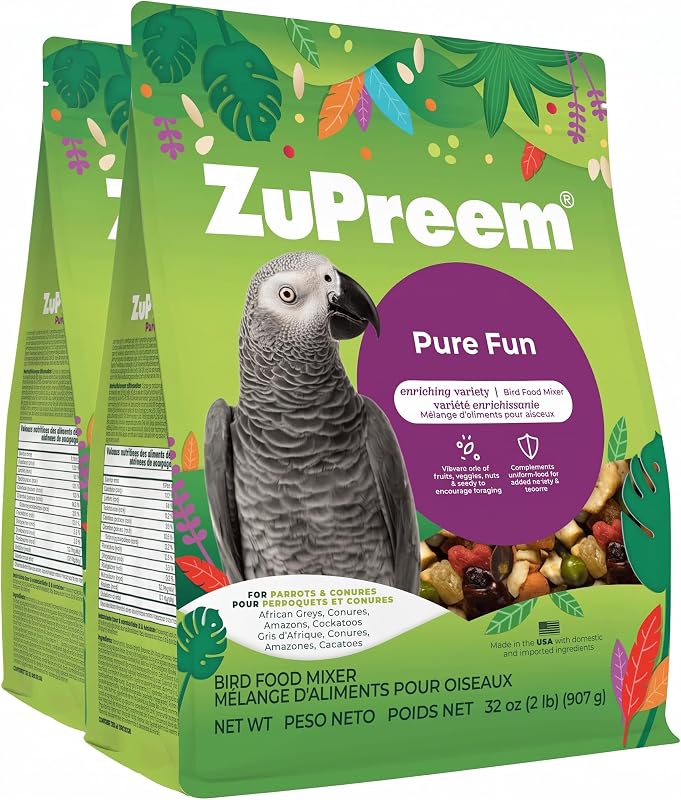 Alimento para Aves ZuPreem Pure Fun com Sementes e Pellets para Papagaios e Aves Médias e Grandes, 907 g, Pacote com 2