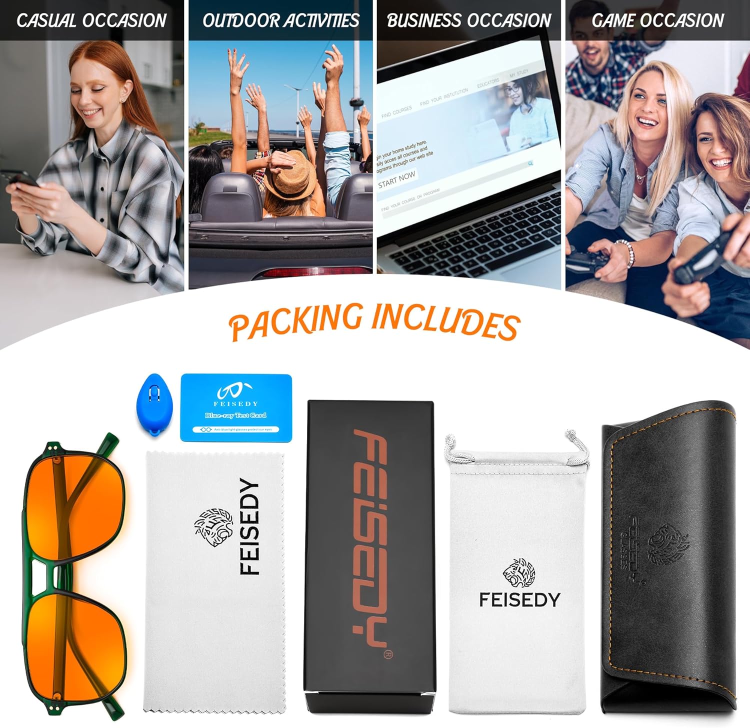 FEISEDY Amber Blue Light Glasses for Computer Gaming Orange/Yellow lens Anti Eyestrain Sleep Glasses G2835 - Image 7