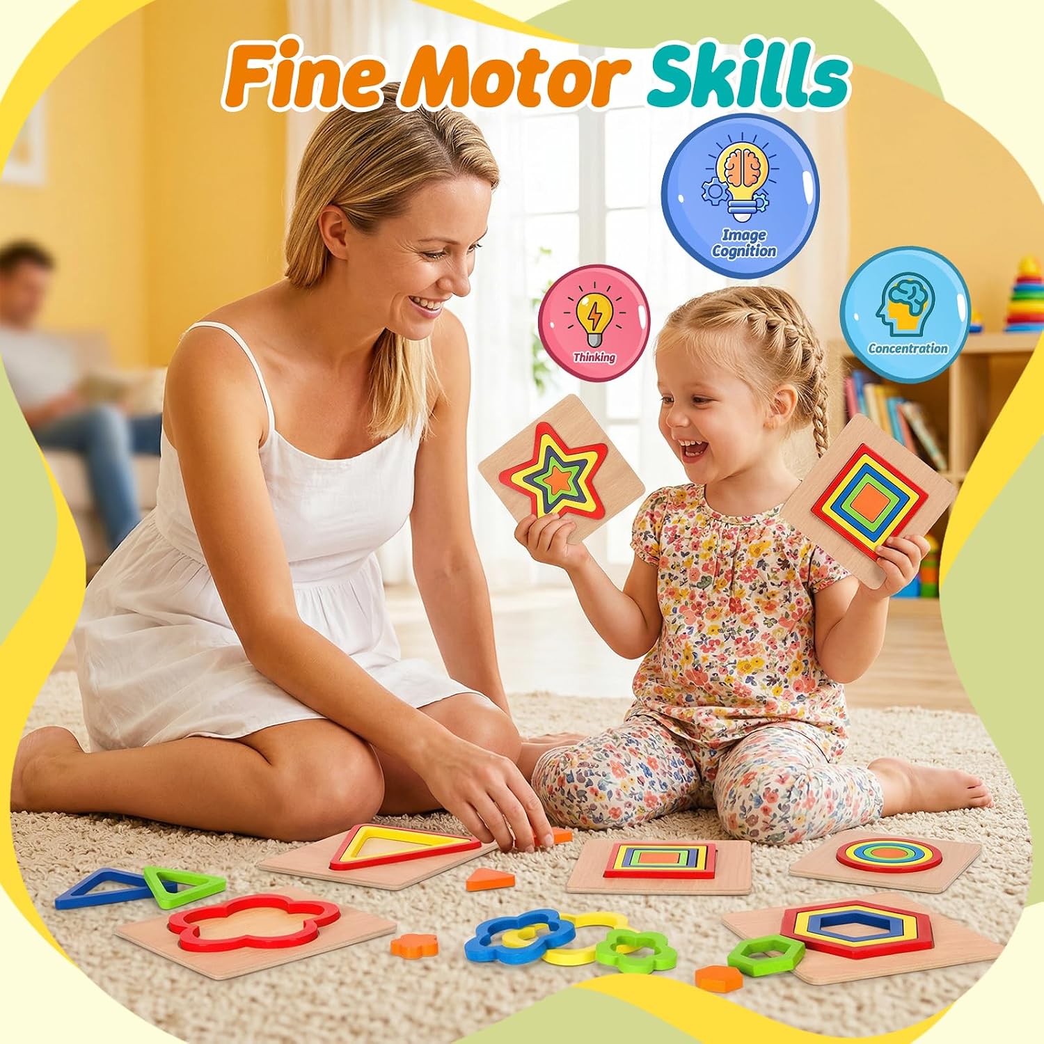 Toddler Puzzles Montessori Toy Wooden Shape Sorting Puzzle Sensory Toy Toddler Activities Preschool Learning Educational Autistic Developmental 1 2 3 Year Old Girl Boy 1-3 Dementia Game Easter Gift